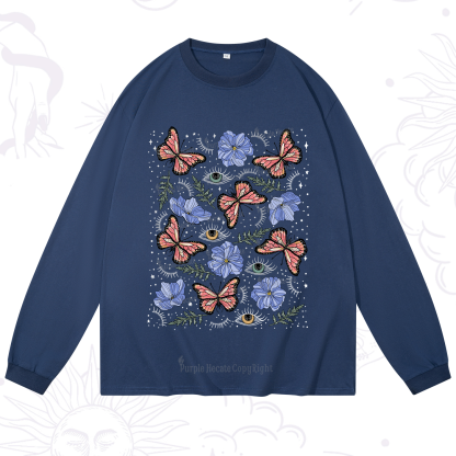 Purplehecate Butterfly Floral Long Sleeve T-Shirt