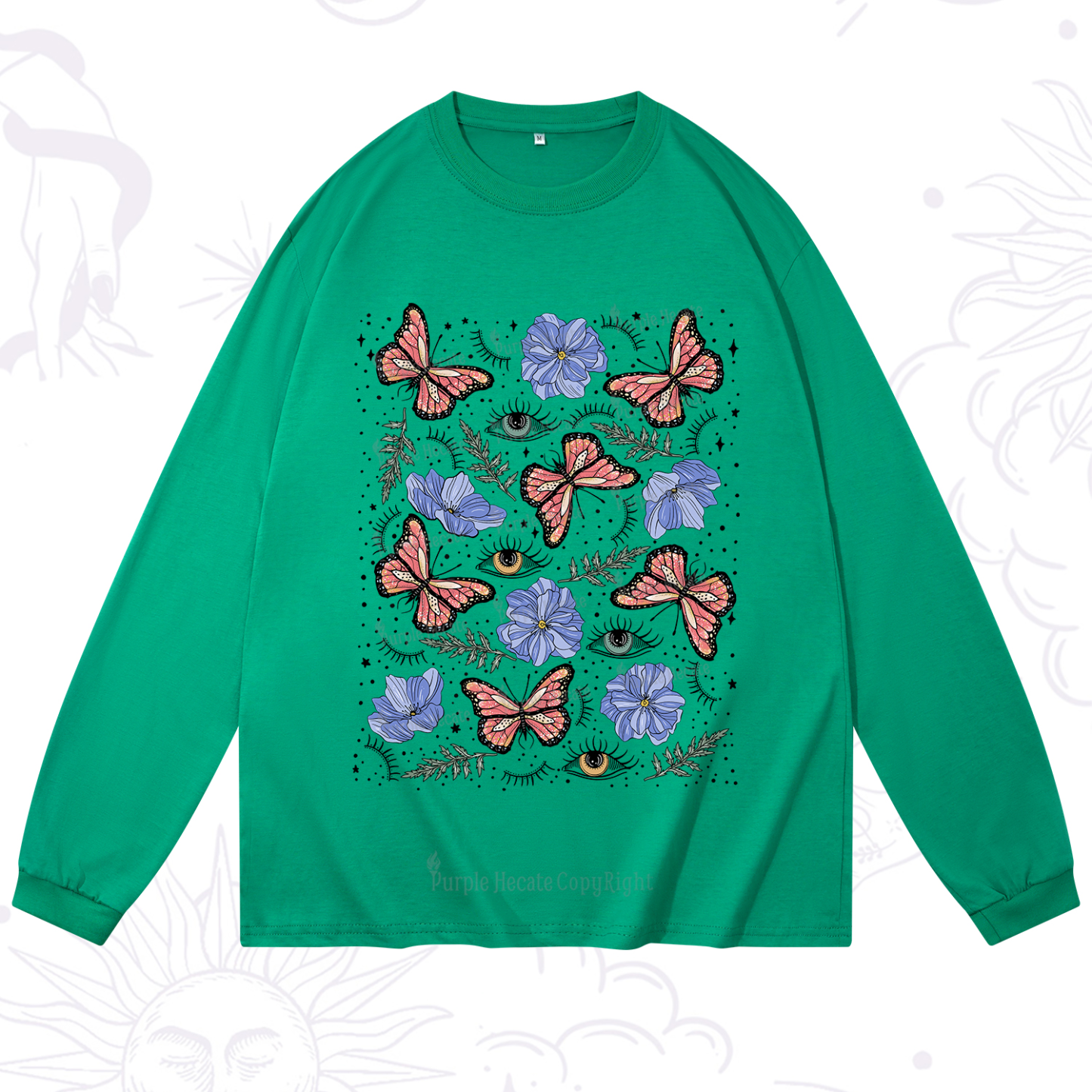 Purplehecate Butterfly Floral Long Sleeve T-Shirt