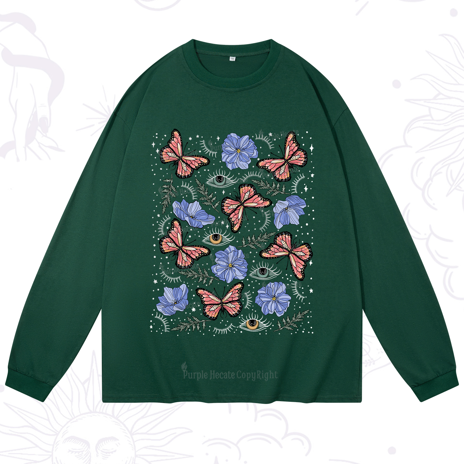 Purplehecate Butterfly Floral Long Sleeve T-Shirt