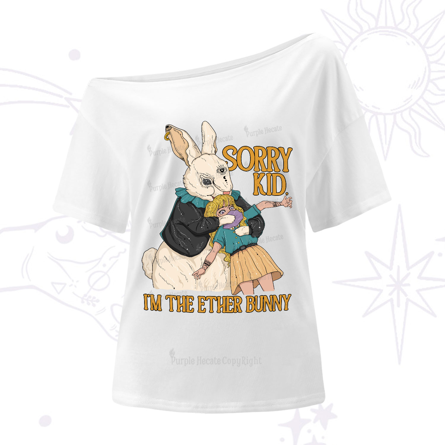 Purplehecate Sorry Kid I'm Ether Bunny One-Shoulder T-Shirt