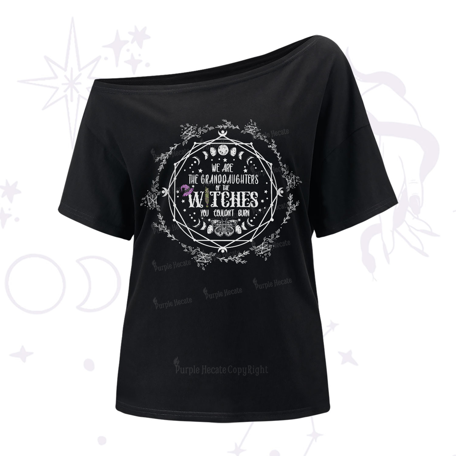 Purplehecate We Are the Granddaughters of the Witches You Could Not Burn One-Shoulder T-Shirt