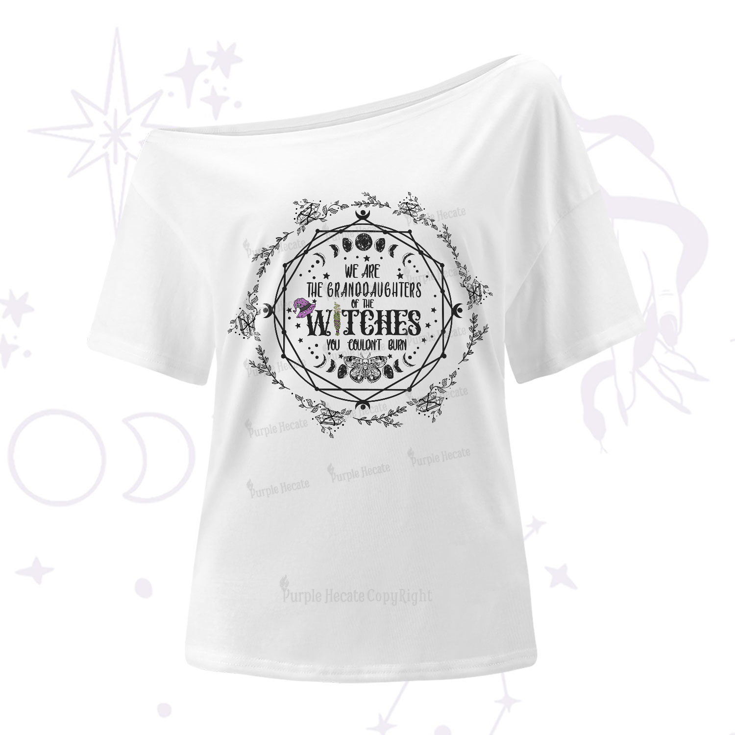 Purplehecate We Are the Granddaughters of the Witches You Could Not Burn One-Shoulder T-Shirt