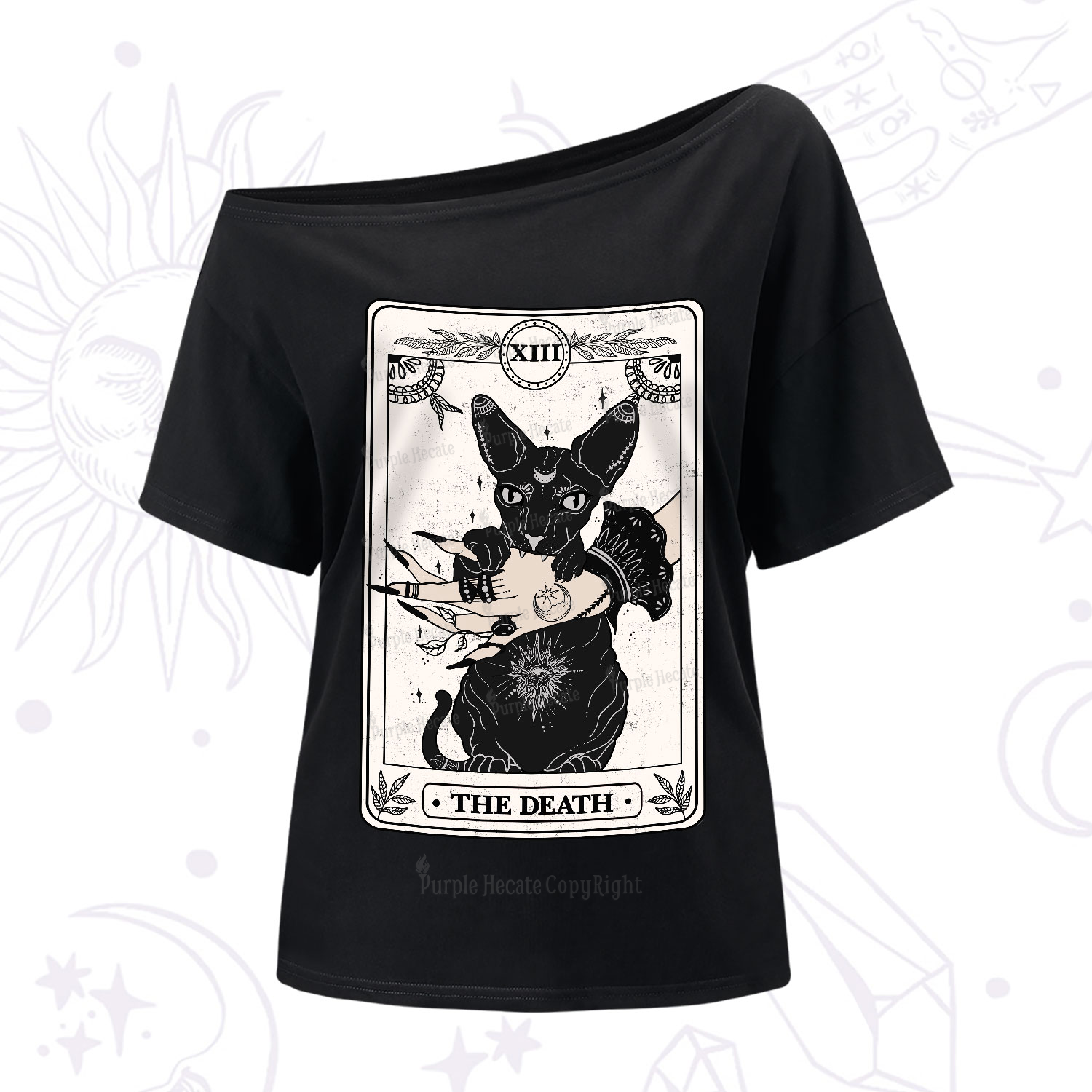 Purplehecate The Death Cat Tarot One-Shoulder T-Shirt