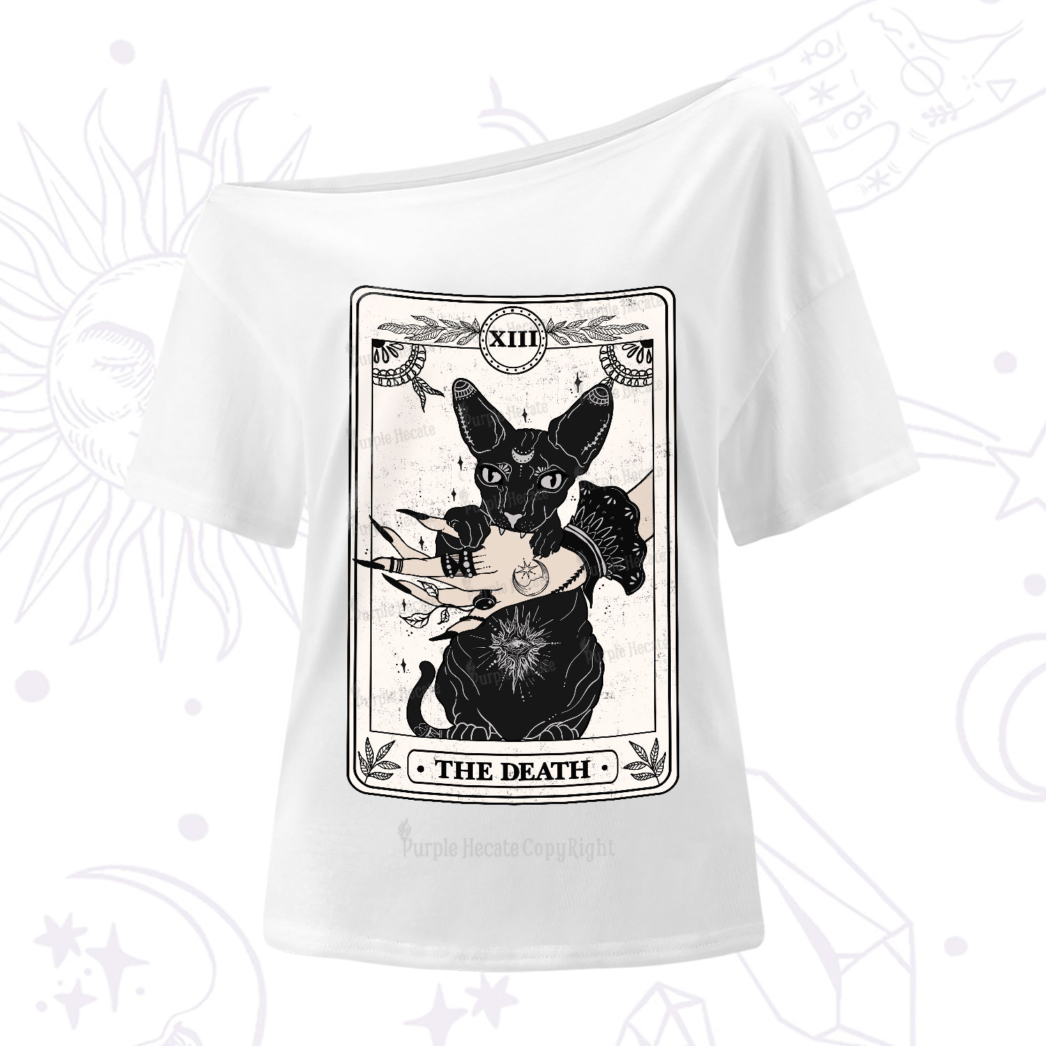Purplehecate The Death Cat Tarot One-Shoulder T-Shirt