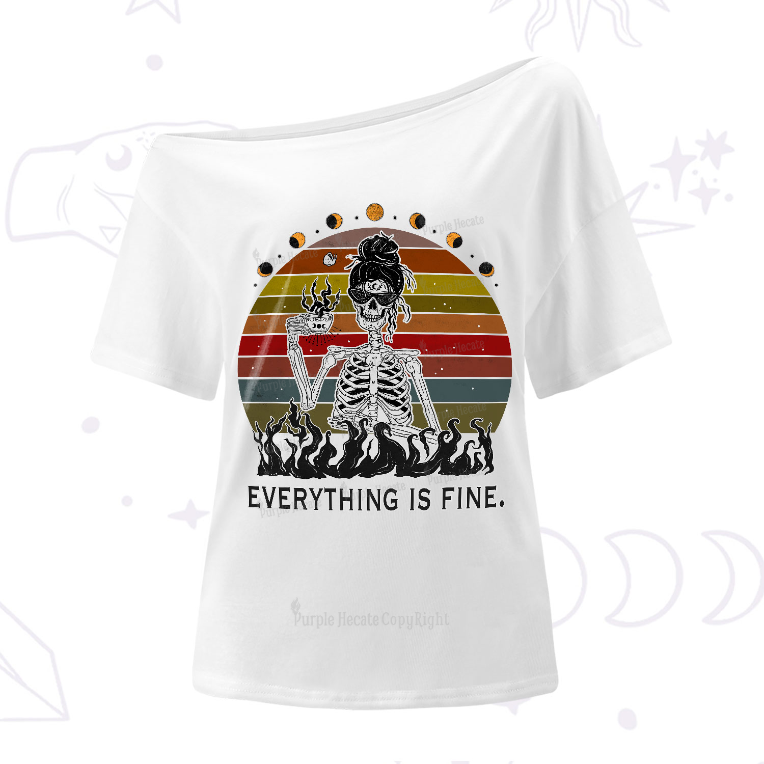 Purplehecate Everything Is Fine Skeleton One-Shoulder T-Shirt