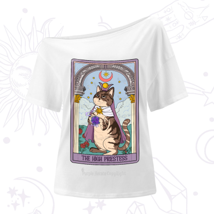 Purplehecate The High Priestess Cat Tarot One-Shoulder T-Shirt