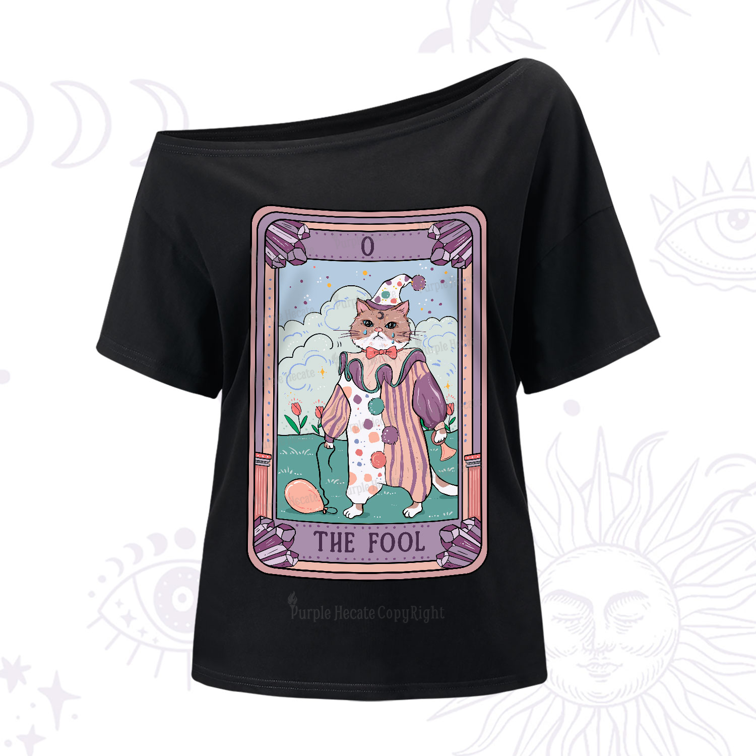 Purplehecate The Fool Cat Tarot One-Shoulder T-Shirt