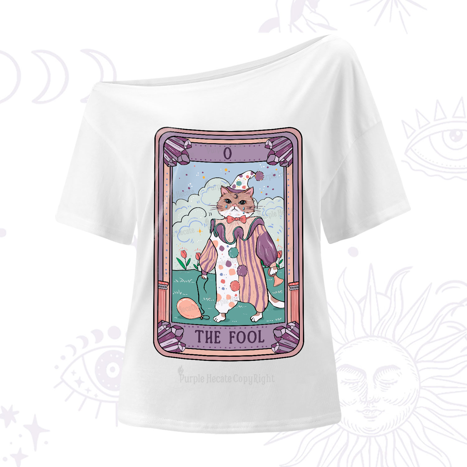 Purplehecate The Fool Cat Tarot One-Shoulder T-Shirt