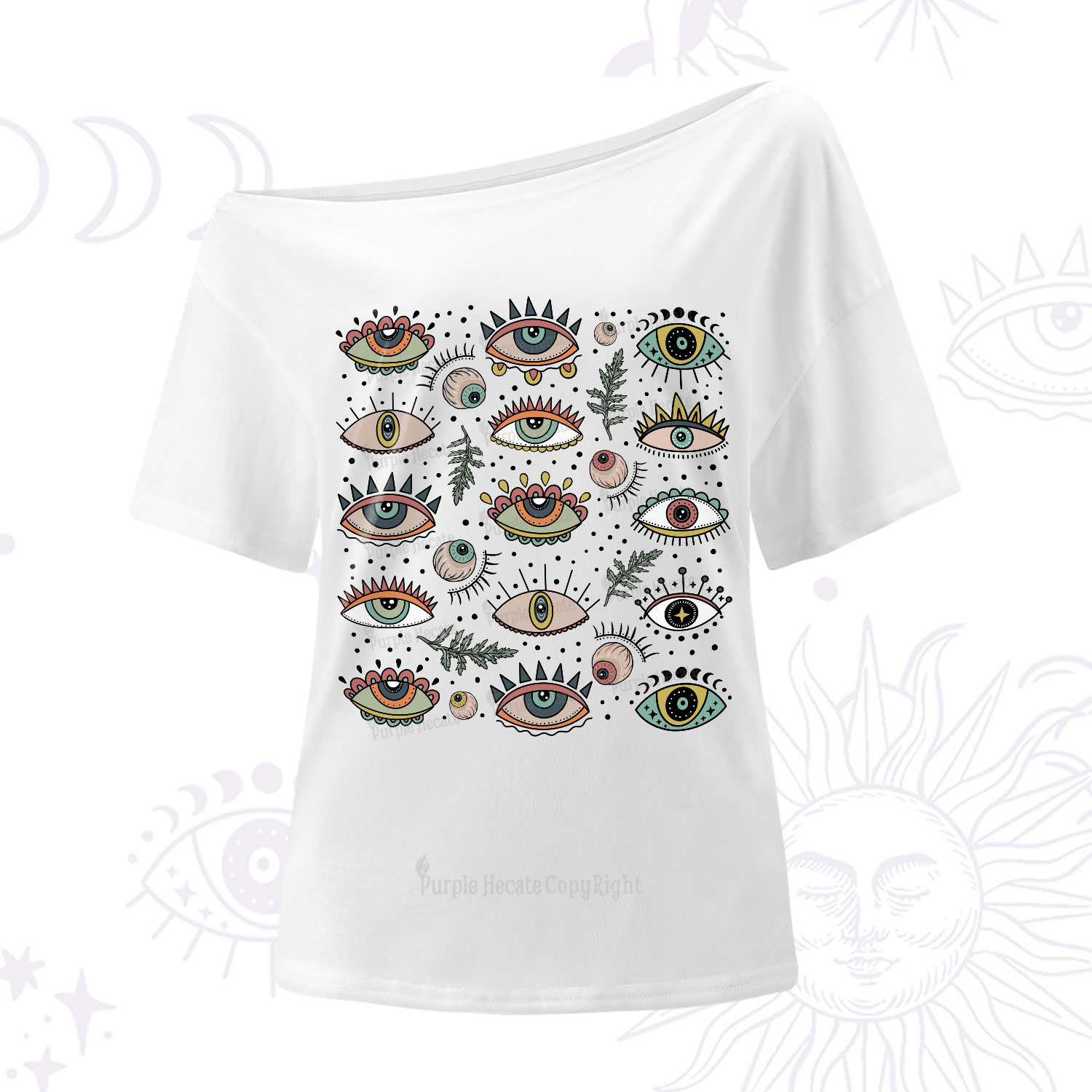 Purplehecate Evil Eye Array One-Shoulder T-Shirt