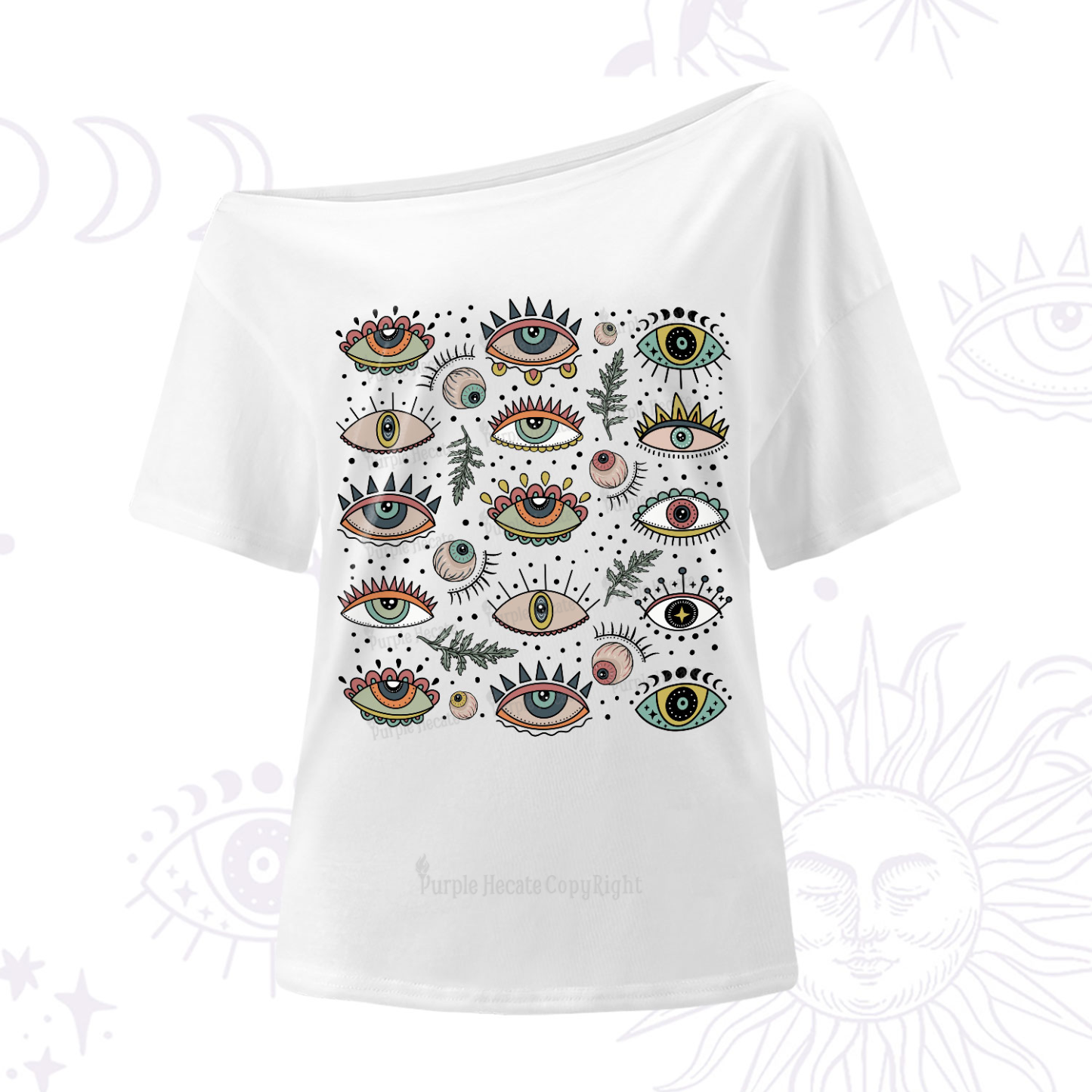 Purplehecate Evil Eye Array One-Shoulder T-Shirt