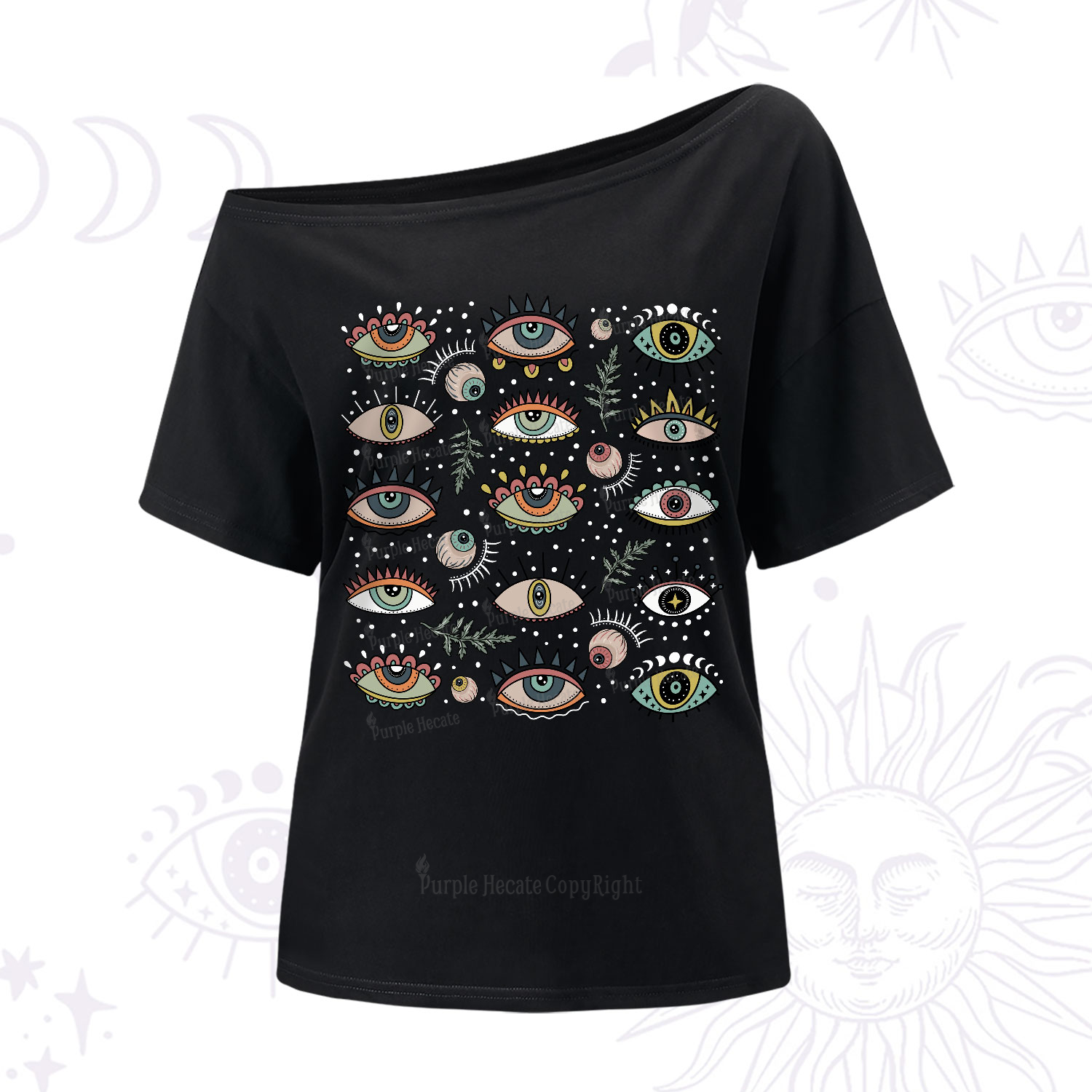 Purplehecate Evil Eye Array One-Shoulder T-Shirt