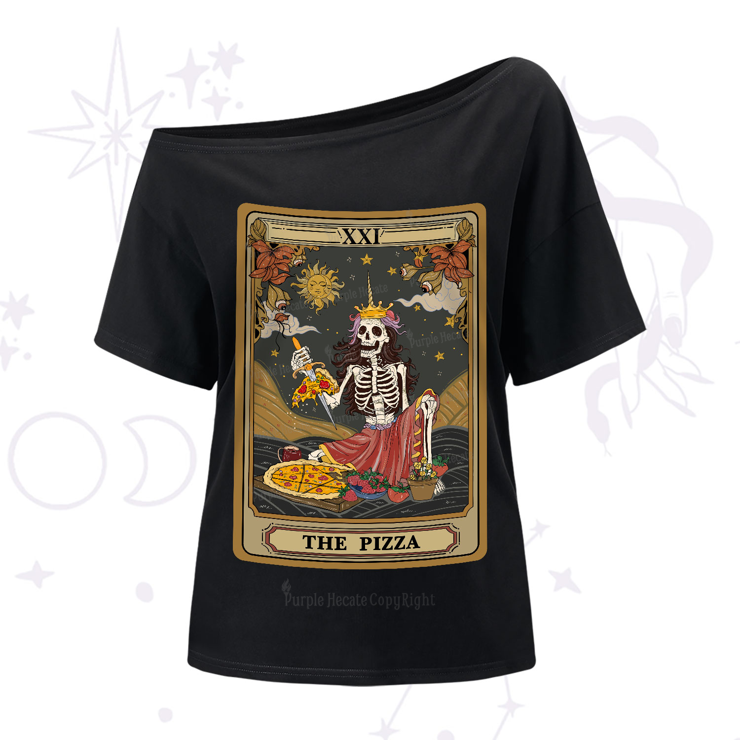 Purplehecate The Pizza Tarot Card One-Shoulder T-Shirt