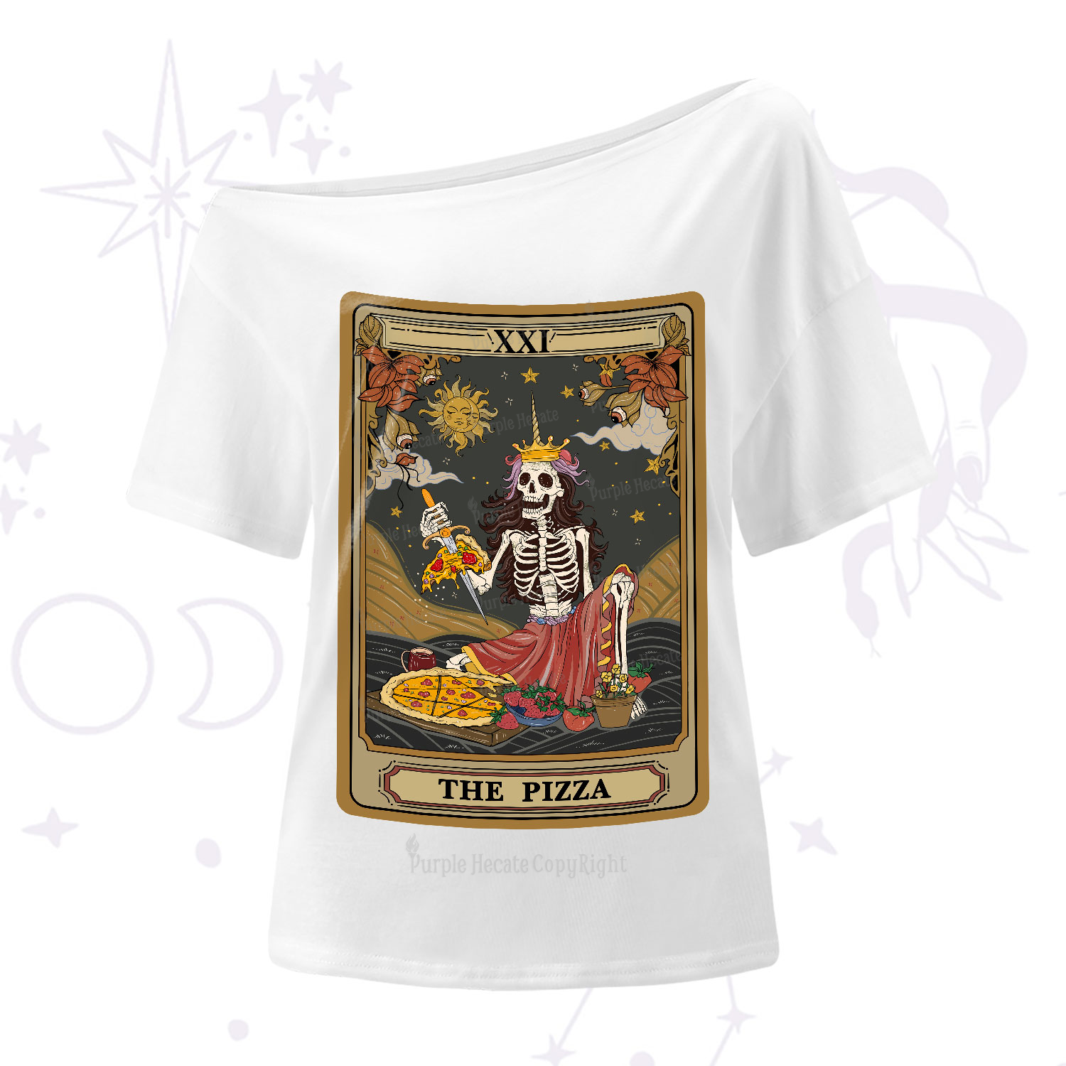 Purplehecate The Pizza Tarot Card One-Shoulder T-Shirt