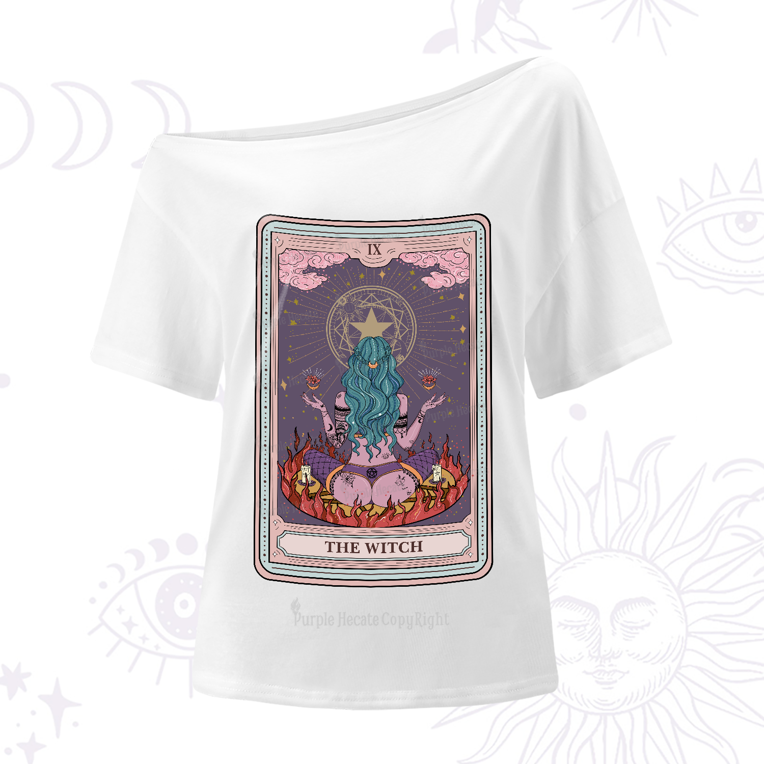 Purplehecate The Witch Tarot Card One-Shoulder T-Shirt
