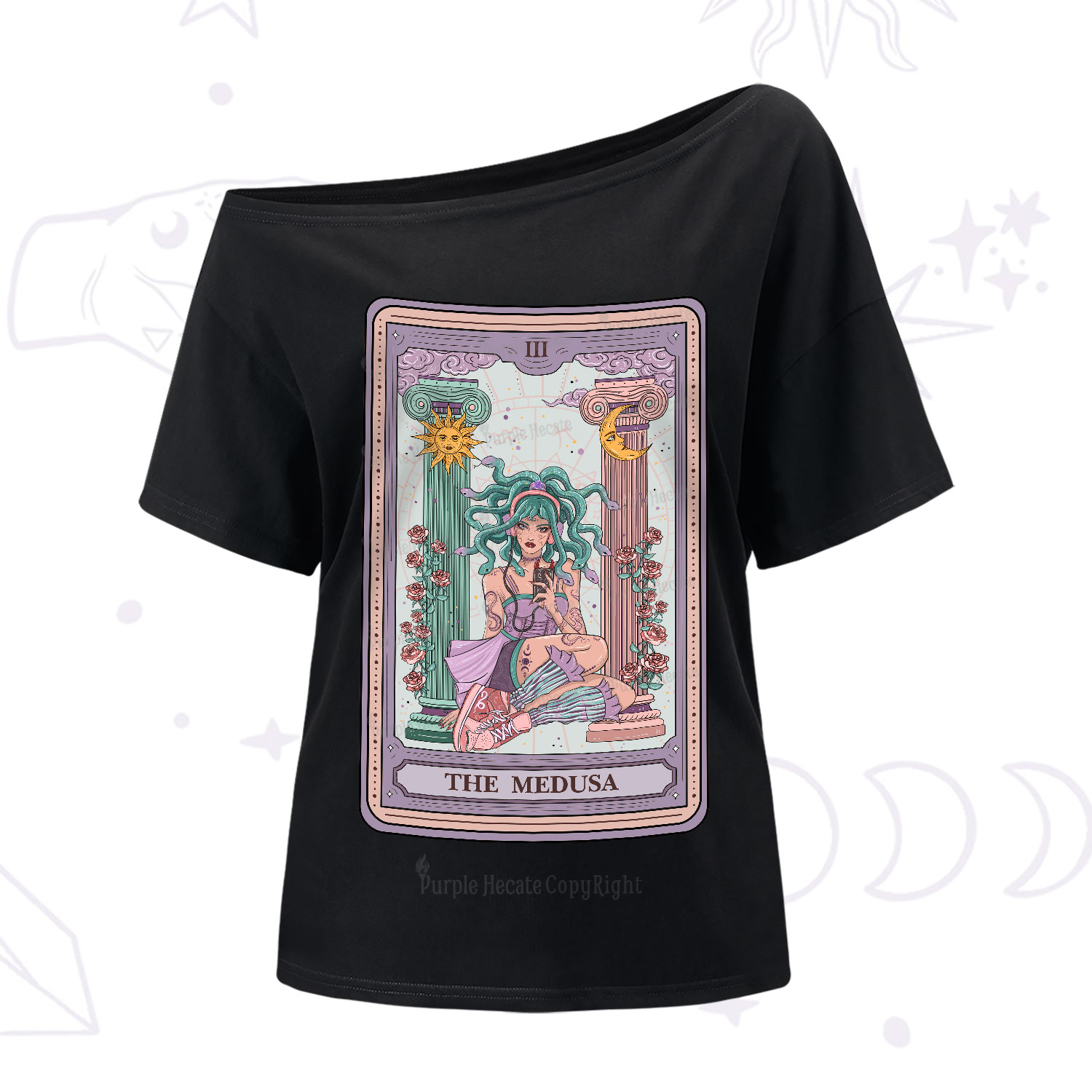 Purplehecate The Fashionable Medusa Tarot Card One-Shoulder T-Shirt