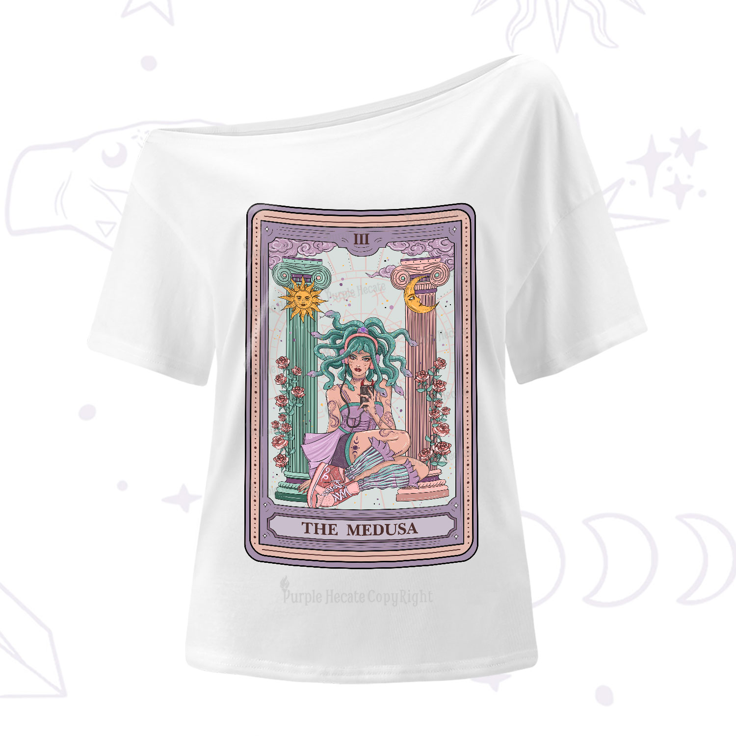Purplehecate The Fashionable Medusa Tarot Card One-Shoulder T-Shirt