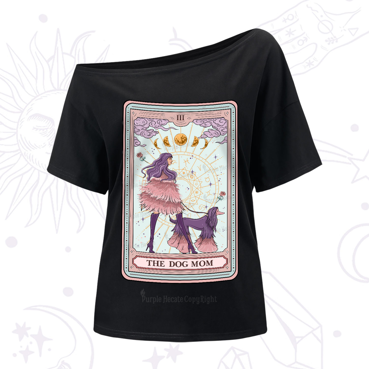 Purplehecate The Fashionable Dog Mom Tarot Card One-Shoulder T-Shirt