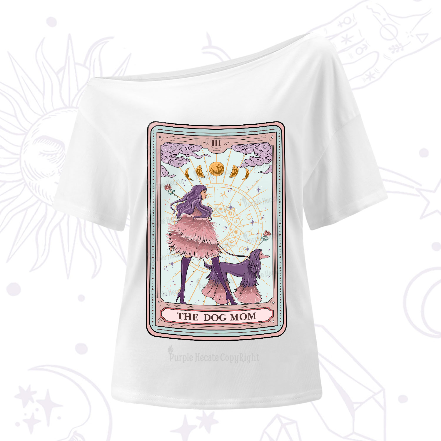 Purplehecate The Fashionable Dog Mom Tarot Card One-Shoulder T-Shirt