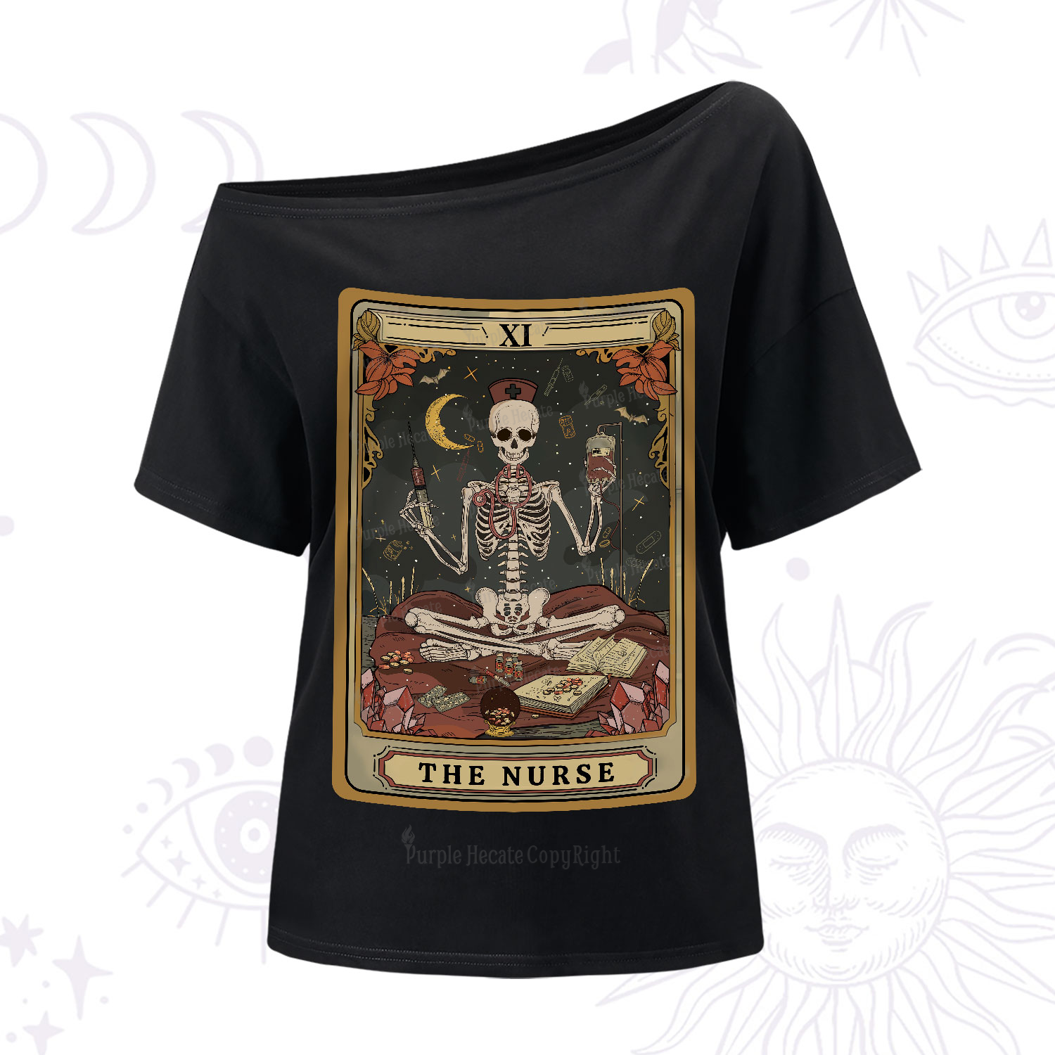 Purplehecate The Nurse Skeleton Tarot One-Shoulder T-Shirt