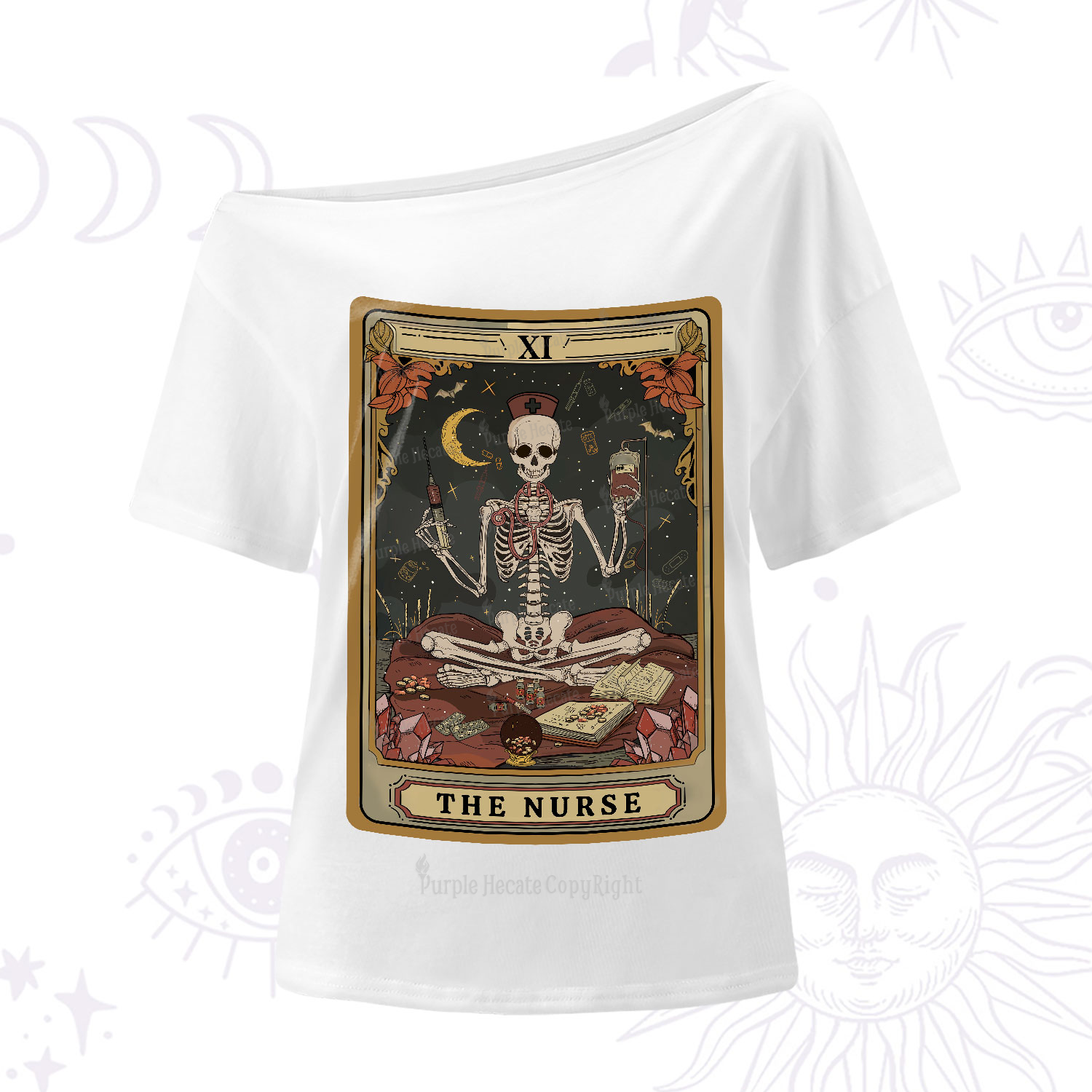 Purplehecate The Nurse Skeleton Tarot One-Shoulder T-Shirt