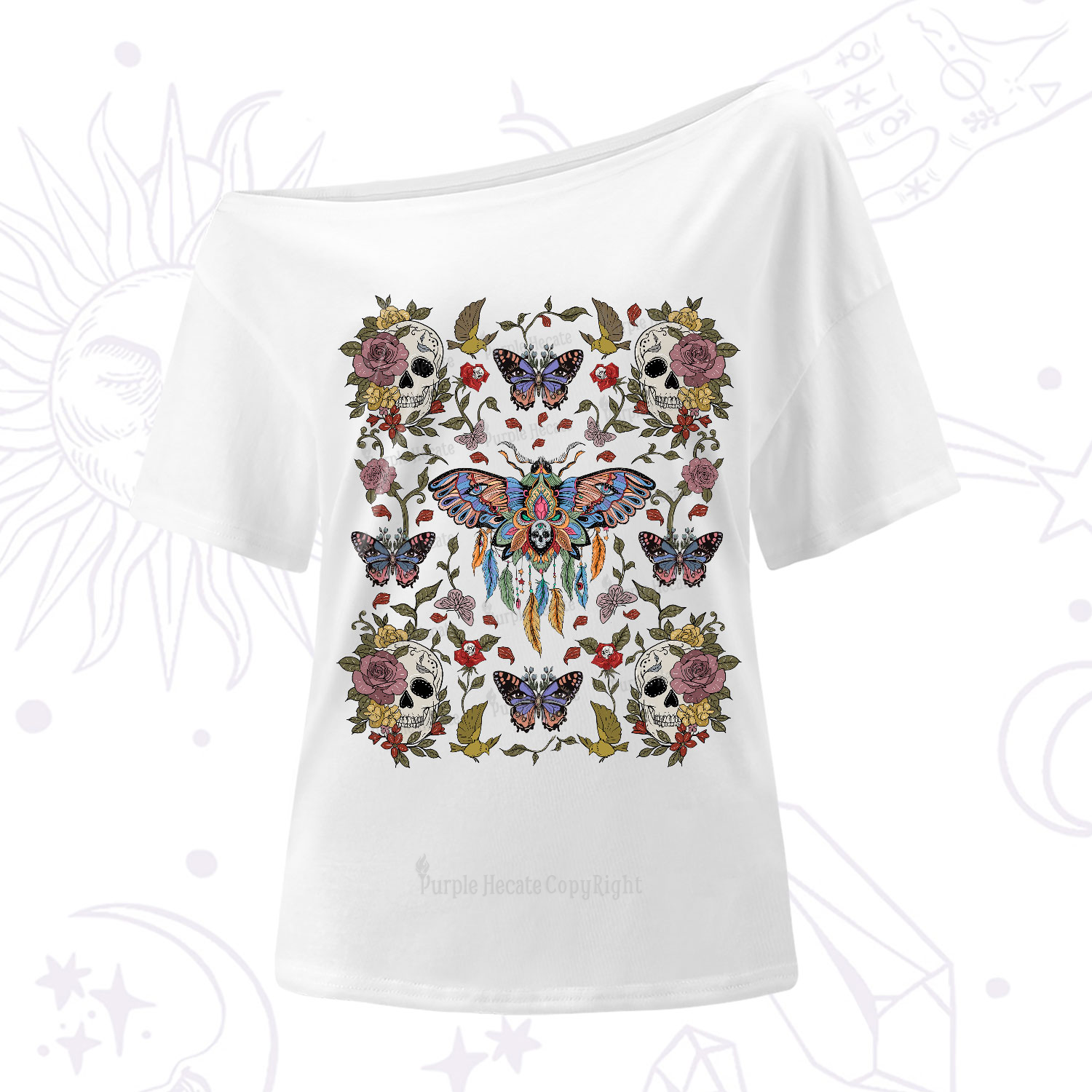 Purplehecate Deaths Head Moth One-Shoulder T-Shirt