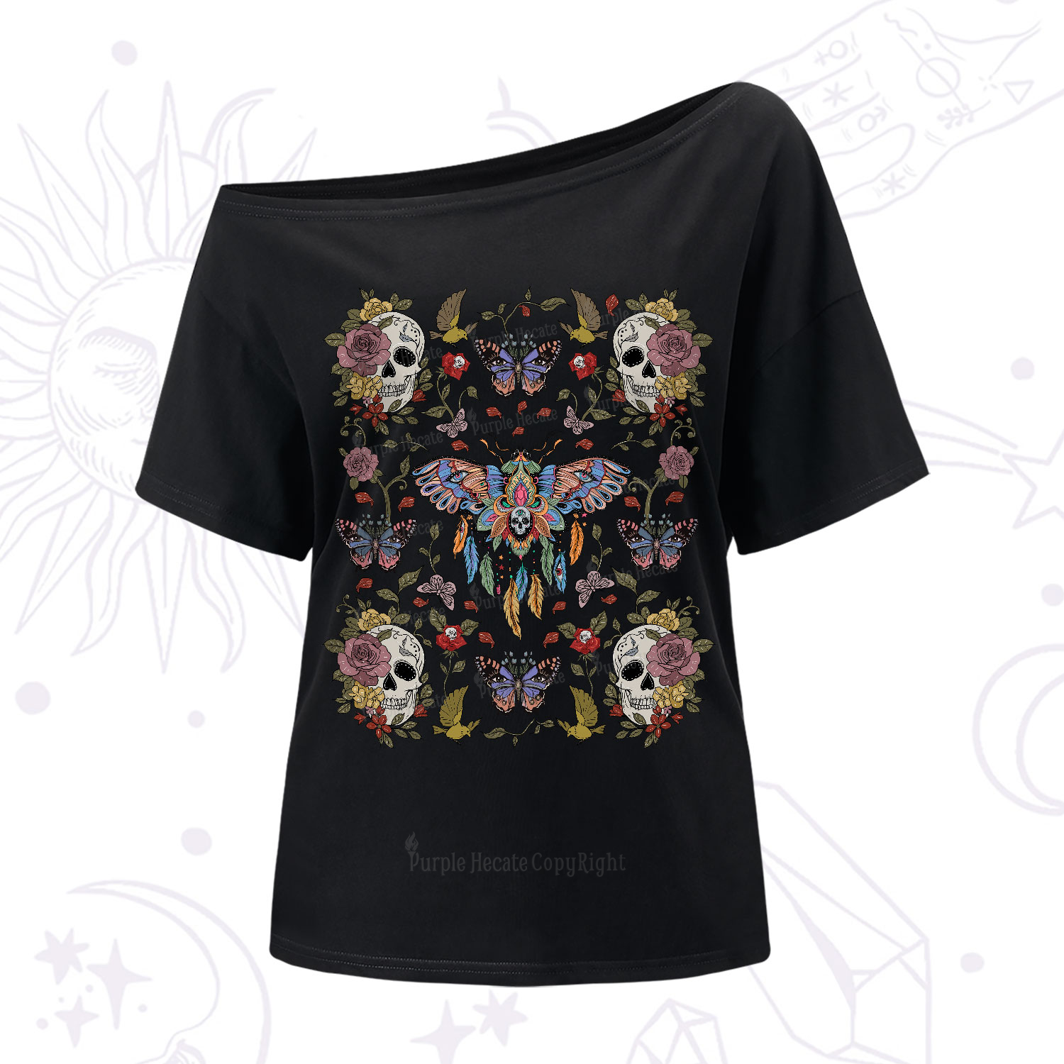 Purplehecate Deaths Head Moth One-Shoulder T-Shirt