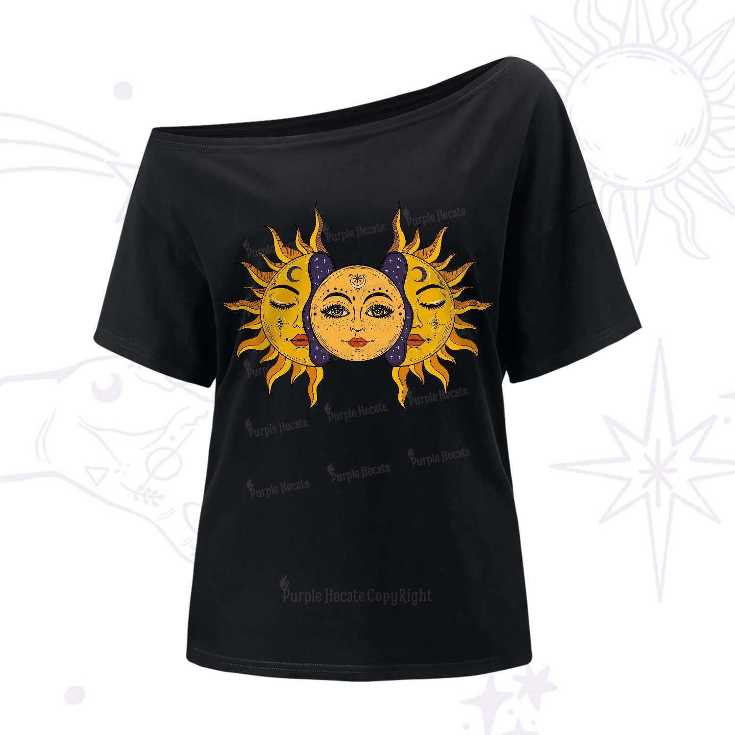 Purplehecate Celestial Twin Suns One-Shoulder T-Shirt