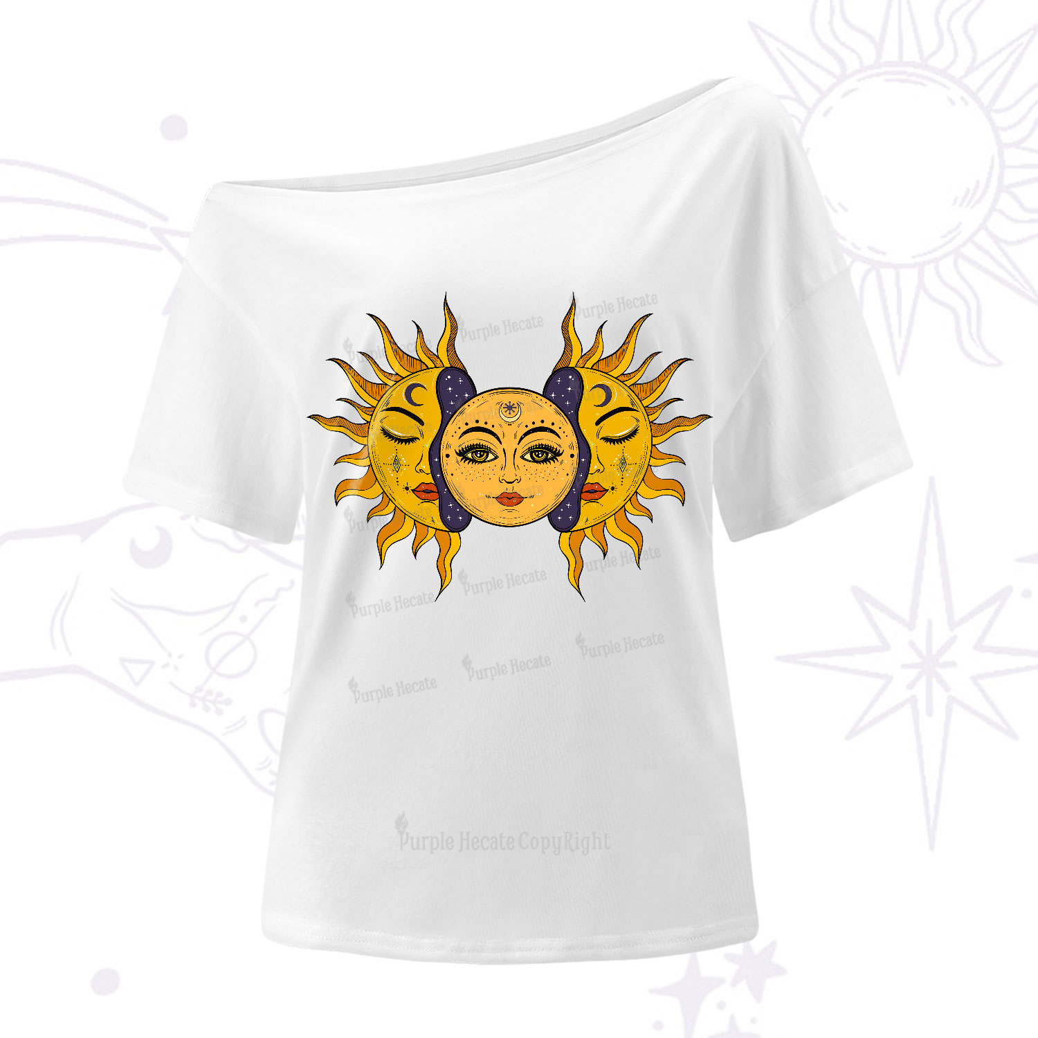 Purplehecate Celestial Twin Suns One-Shoulder T-Shirt