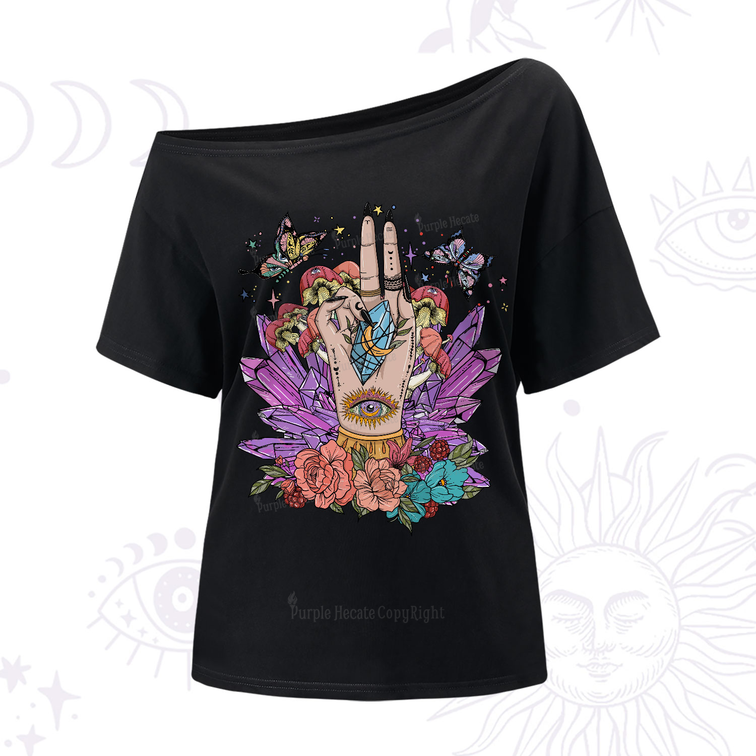 Purplehecate Crystal Witchy Hand One-Shoulder T-Shirt