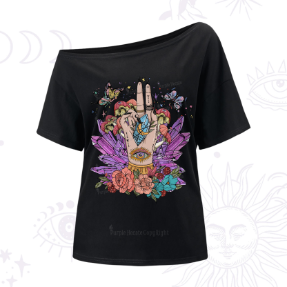 Purplehecate Crystal Witchy Hand One-Shoulder T-Shirt