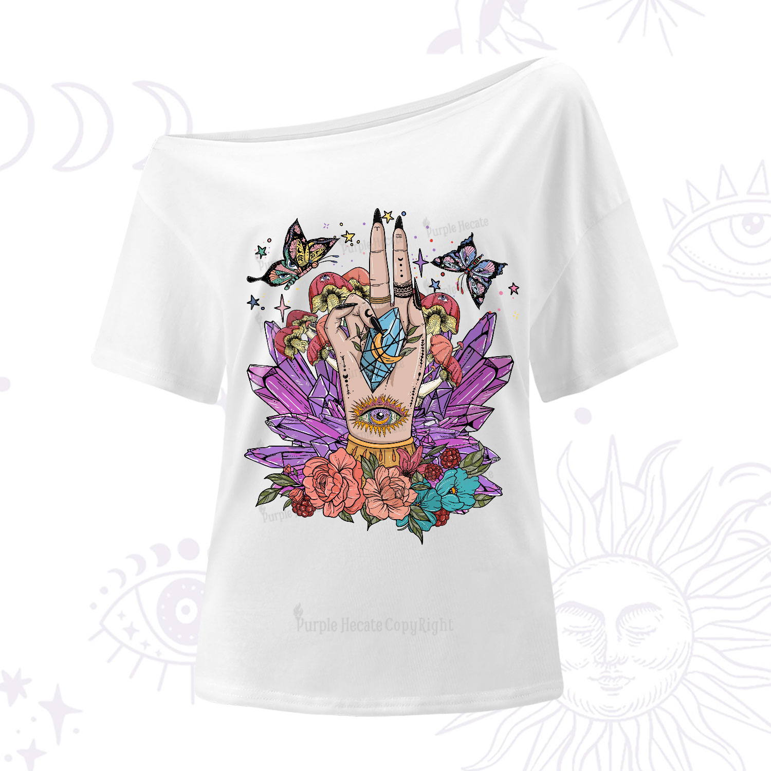 Purplehecate Crystal Witchy Hand One-Shoulder T-Shirt