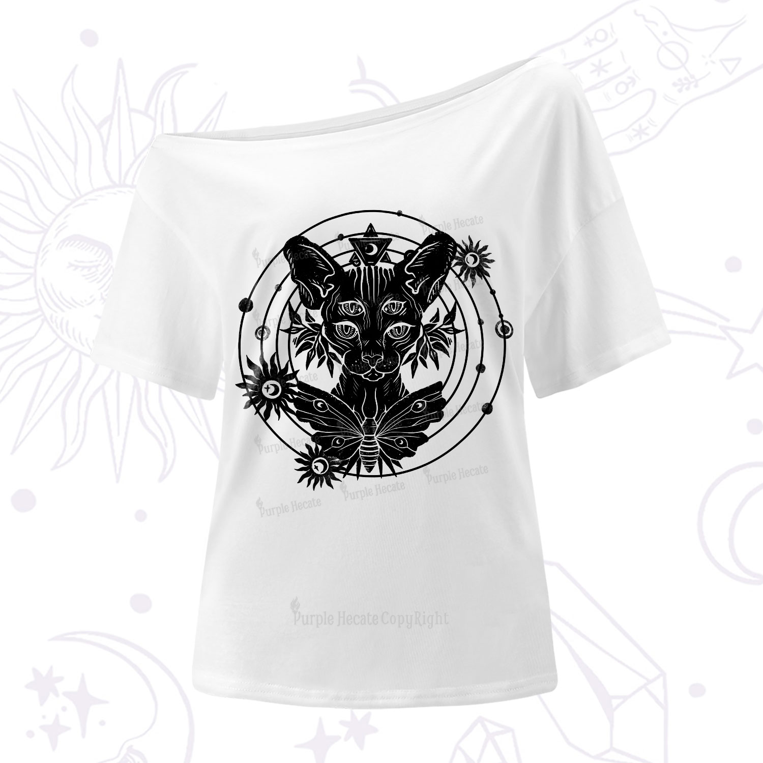 Purplehecate Mystic Sphynx Cat Lover One-Shoulder T-Shirt