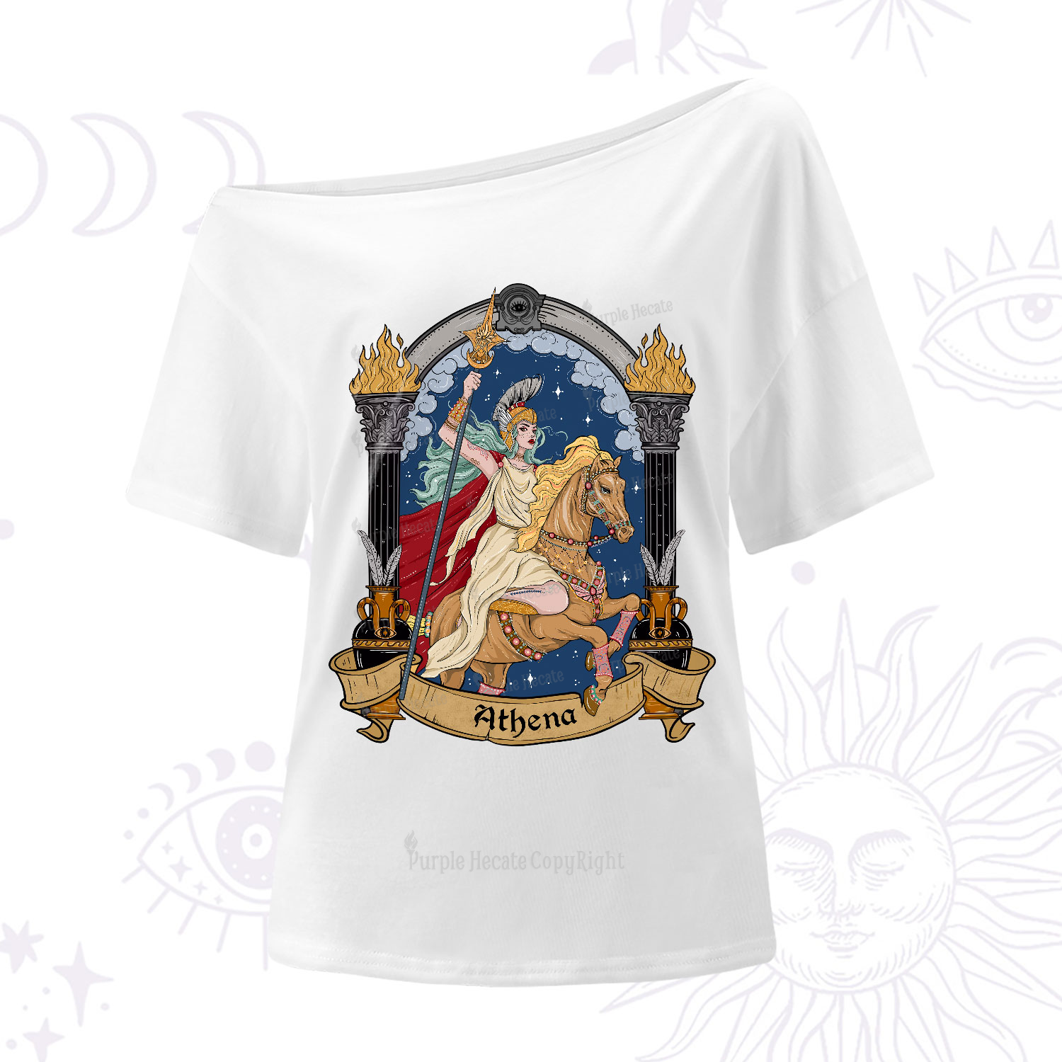 Purplehecate The Mighty Goddess Athena One-Shoulder T-Shirt
