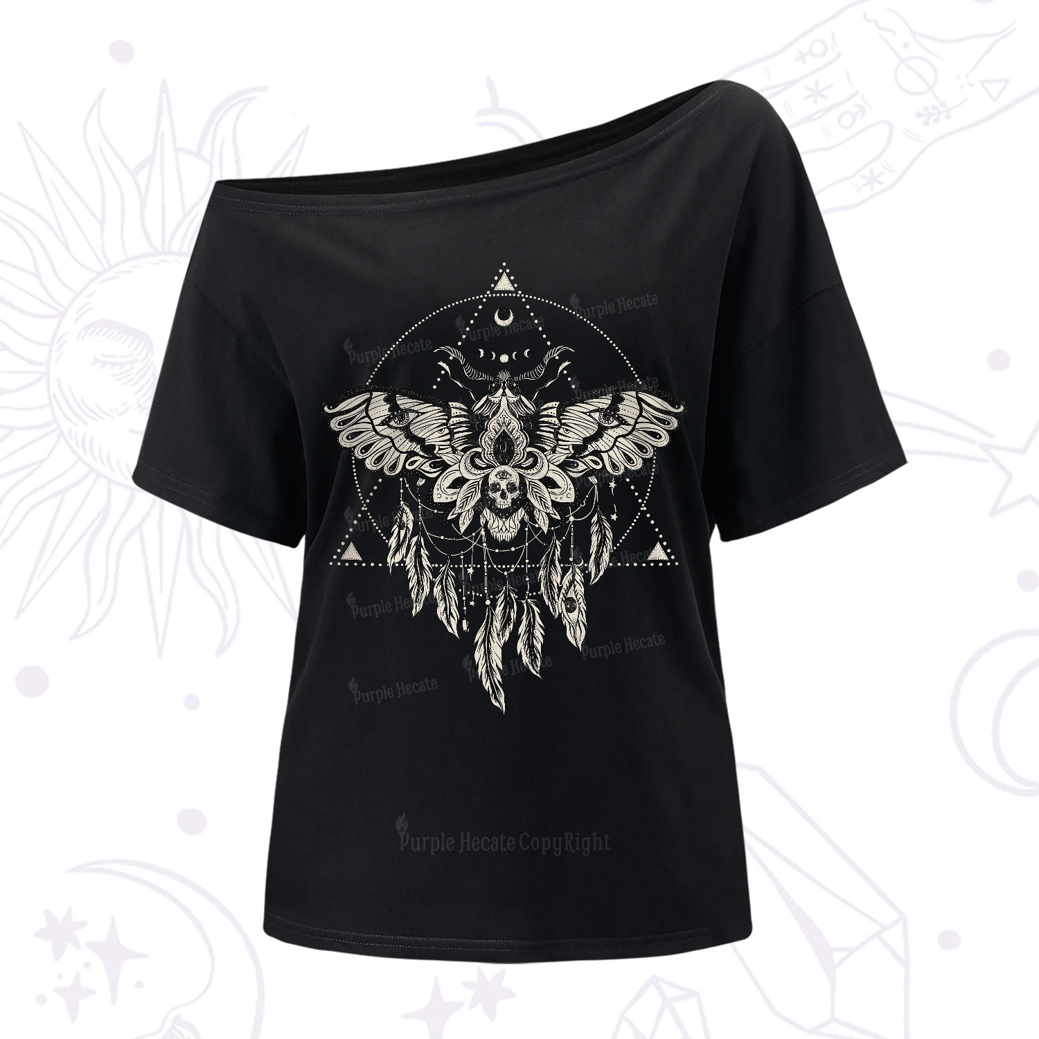 Purplehecate Mystical Luna Moth One-Shoulder T-Shirt