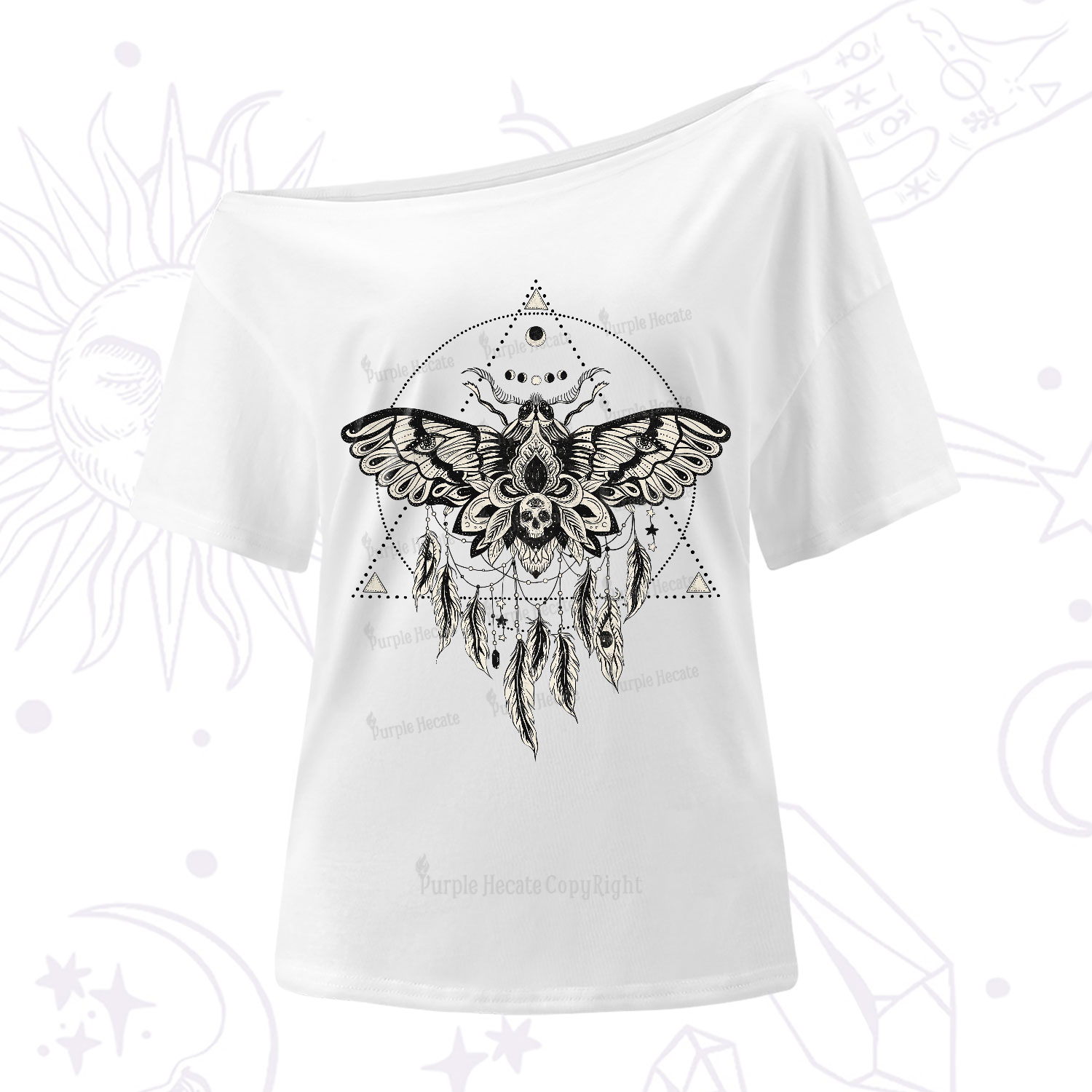Purplehecate Mystical Luna Moth One-Shoulder T-Shirt