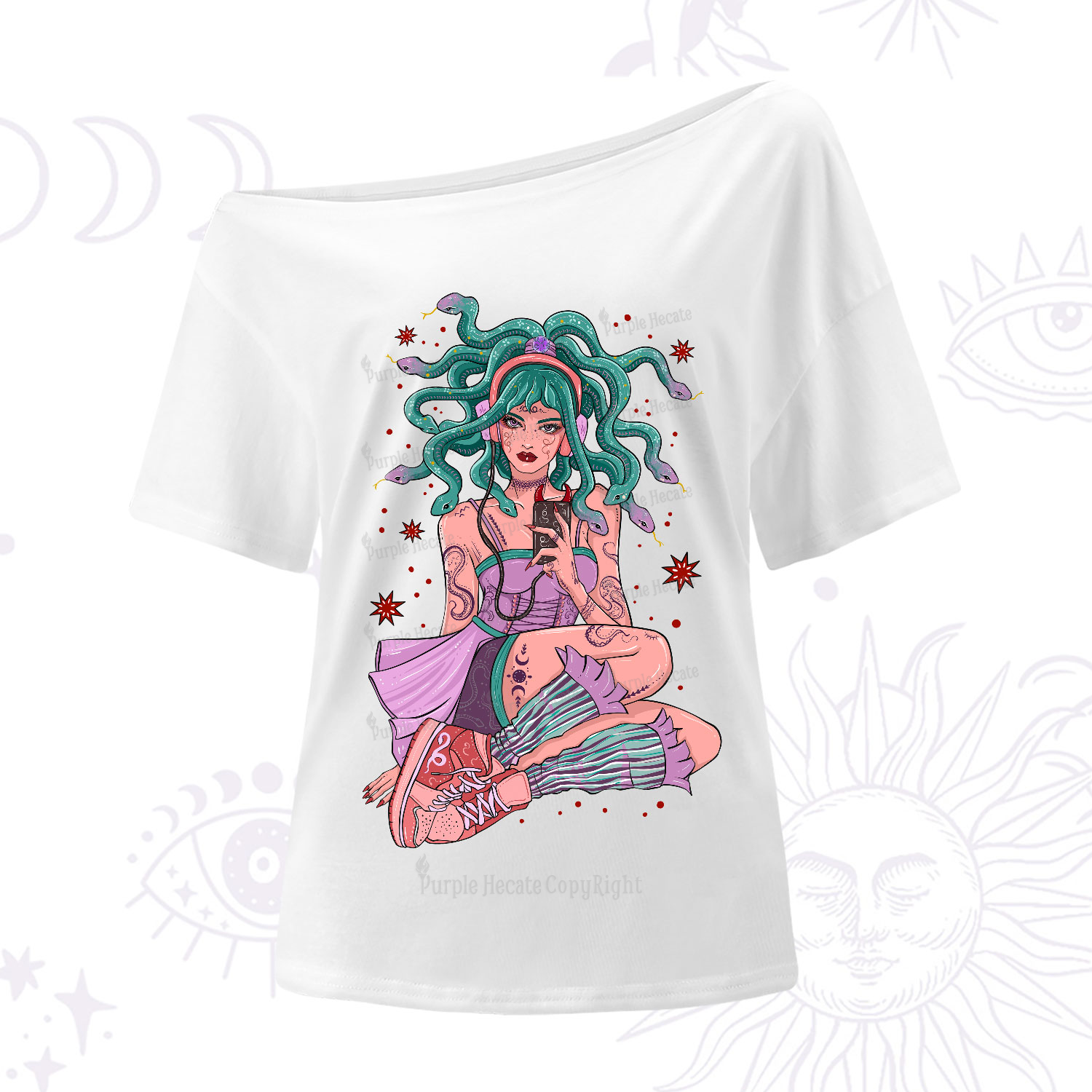 Purplehecate Gorgon Medusa One-Shoulder T-Shirt