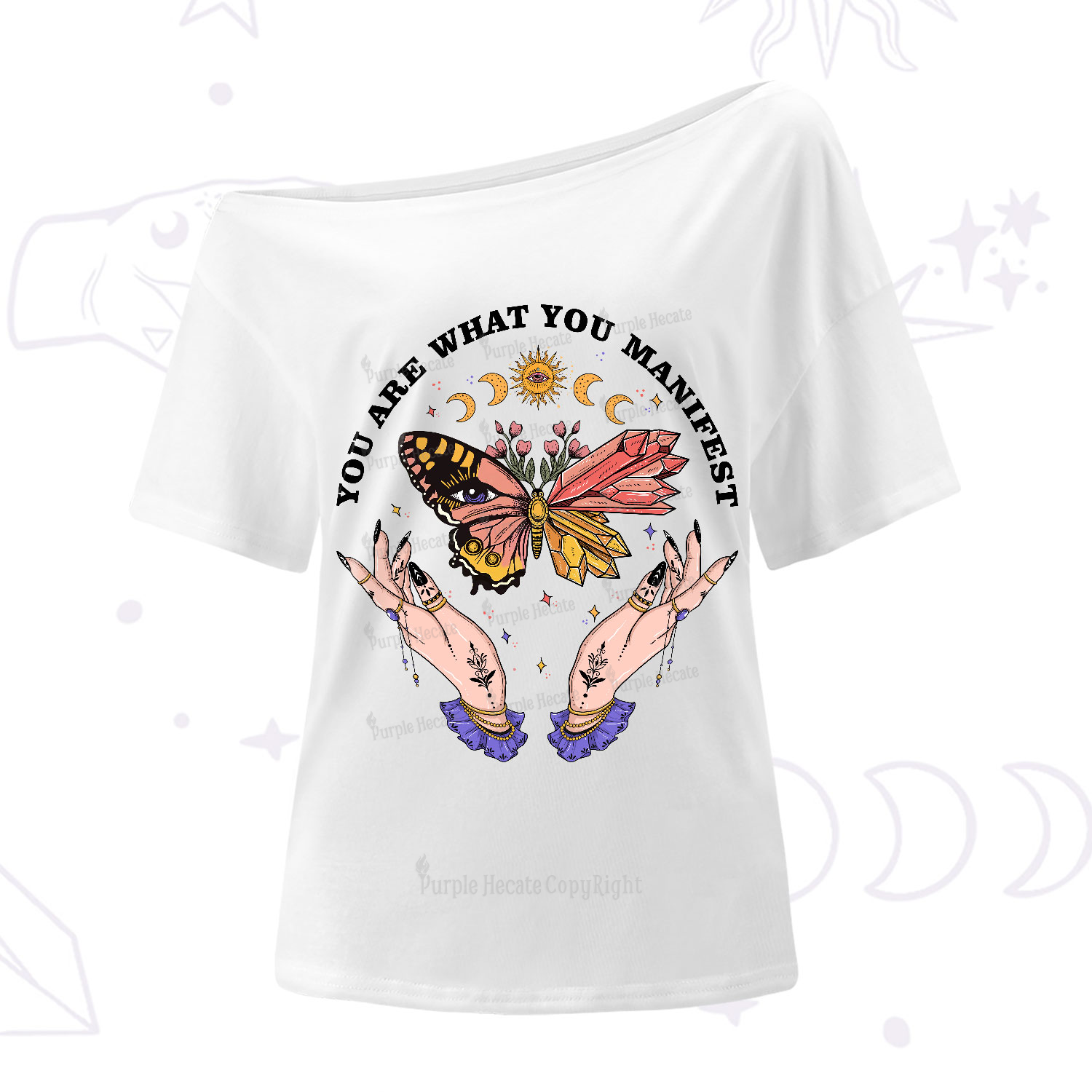 Purplehecate You Are What You Manifest One-Shoulder T-Shirt