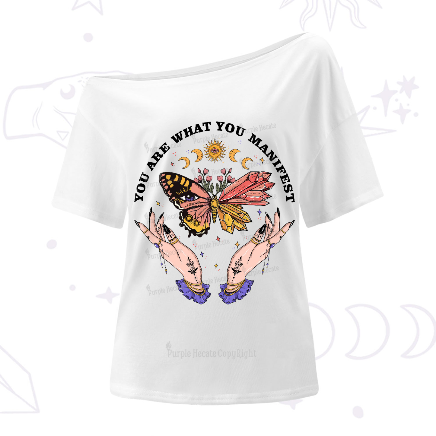 Purplehecate You Are What You Manifest One-Shoulder T-Shirt