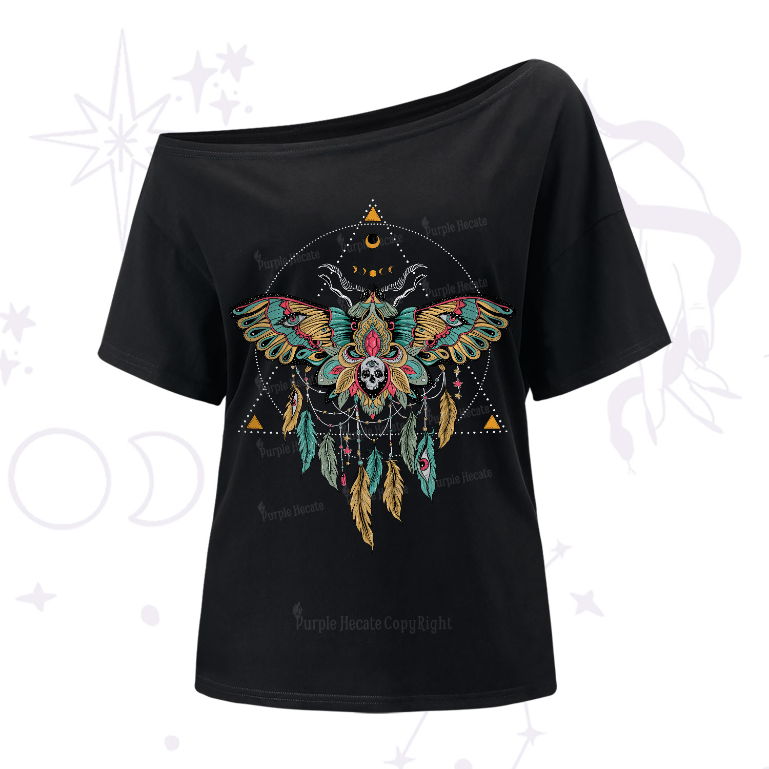 Purplehecate Dreamcatcher Moth Wings One-Shoulder T-Shirt
