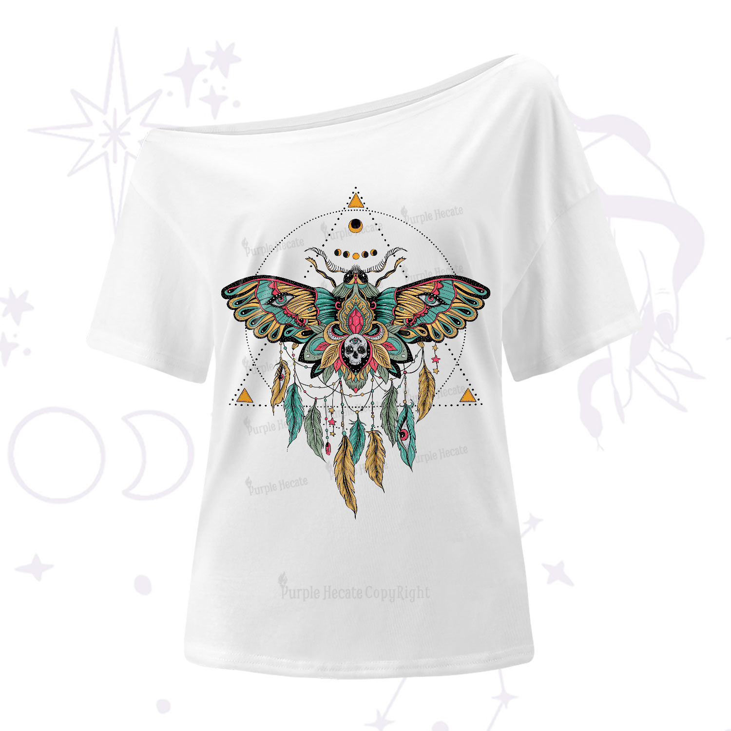 Purplehecate Dreamcatcher Moth Wings One-Shoulder T-Shirt