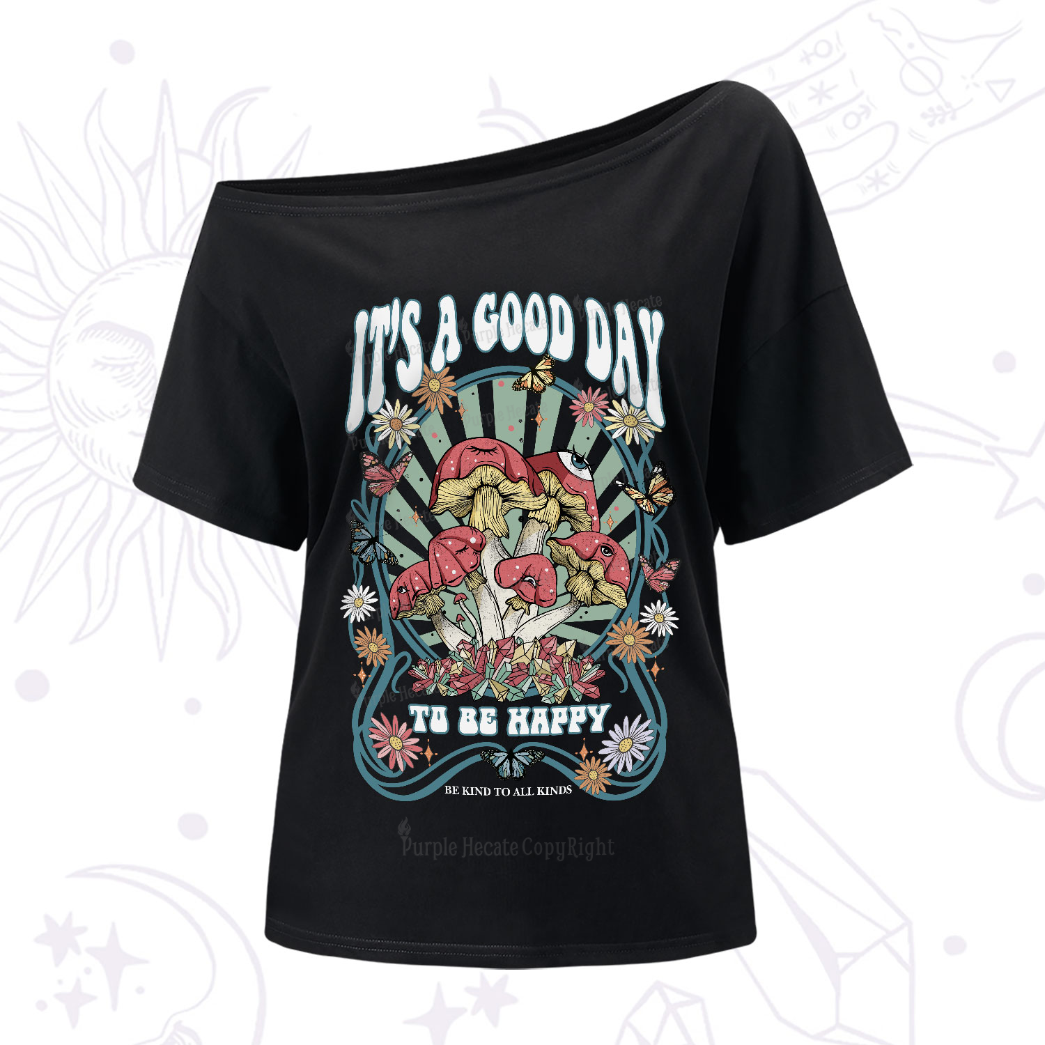 Purplehecate It's A Good Day To Be Happy One-Shoulder T-Shirt
