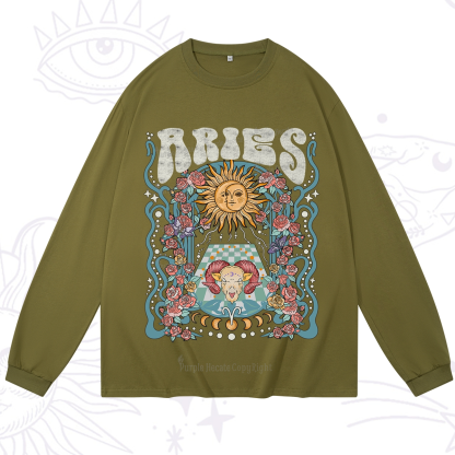 Purplehecate Aries Spirit Zodiac Long Sleeve T-Shirt