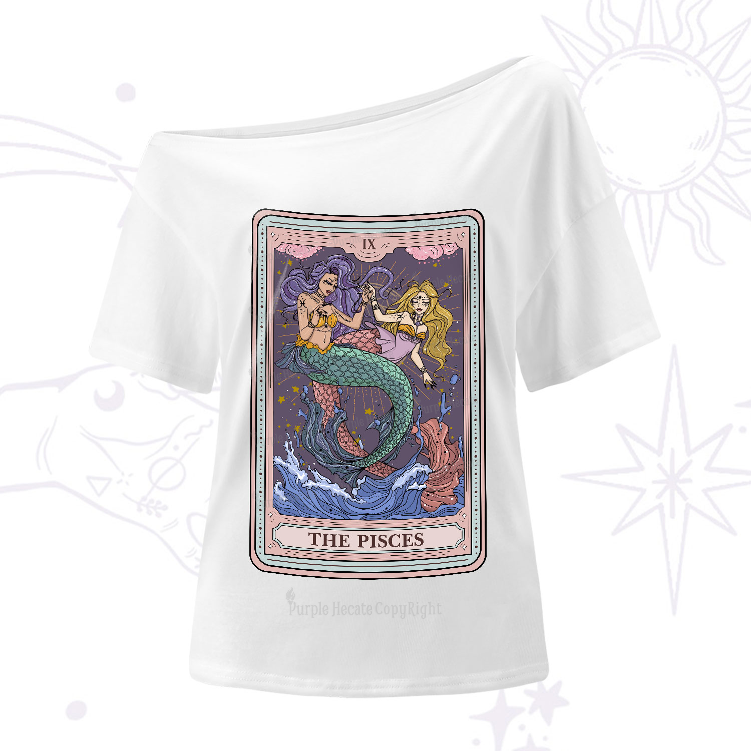Purplehecate The Pisces Tarot One-Shoulder T-Shirt