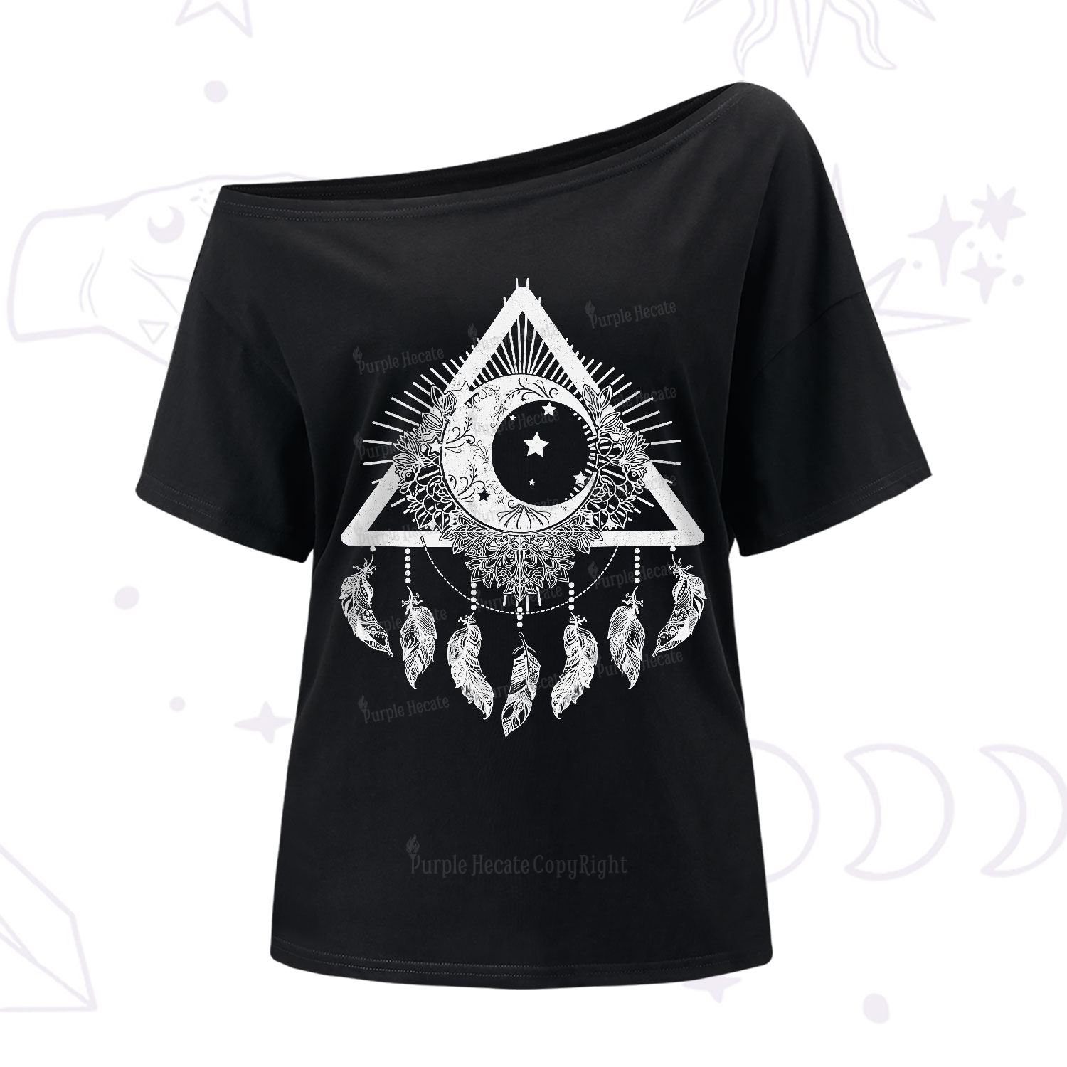Purplehecate Starry Moon Dreamcatcher One-Shoulder T-Shirt