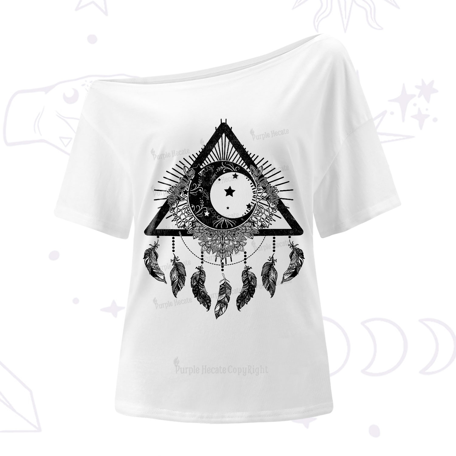 Purplehecate Starry Moon Dreamcatcher One-Shoulder T-Shirt