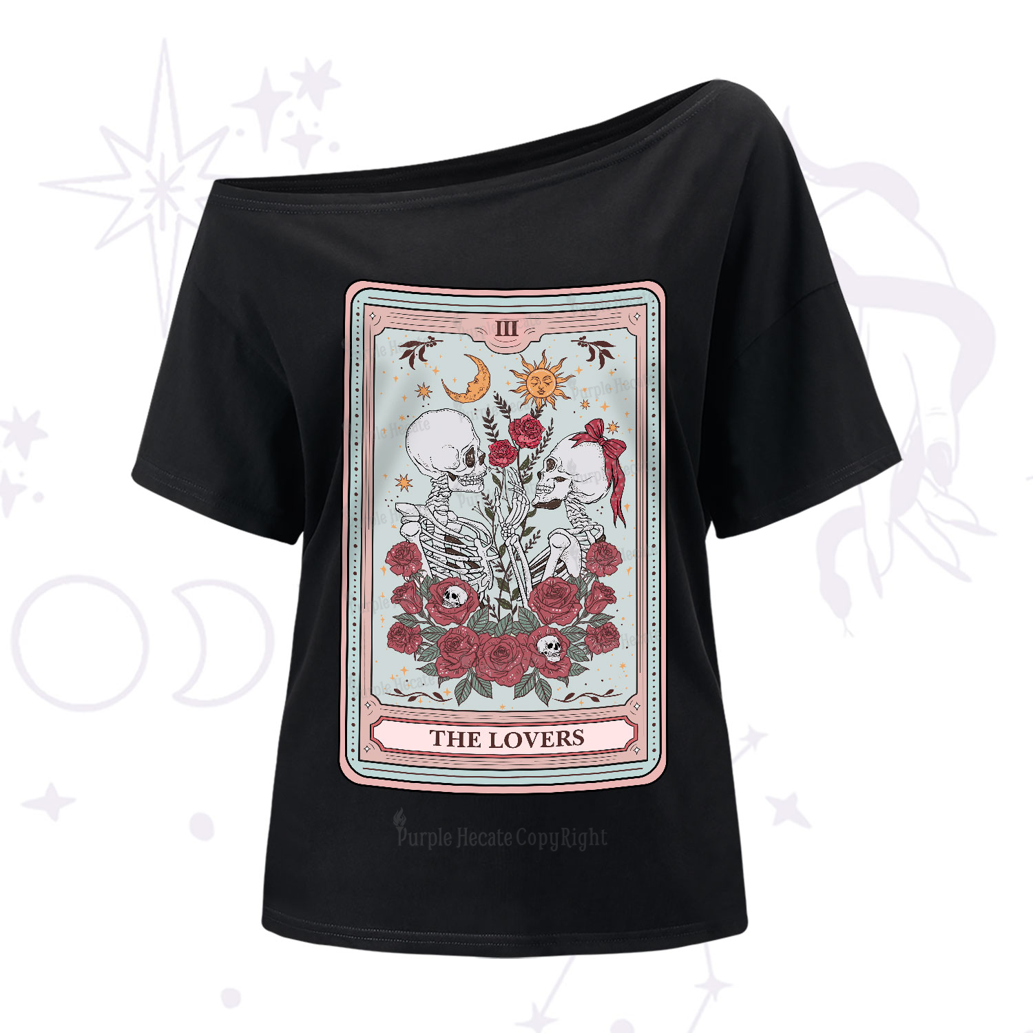 Purplehecate The Lovers Skeleton Tarot One-Shoulder T-Shirt