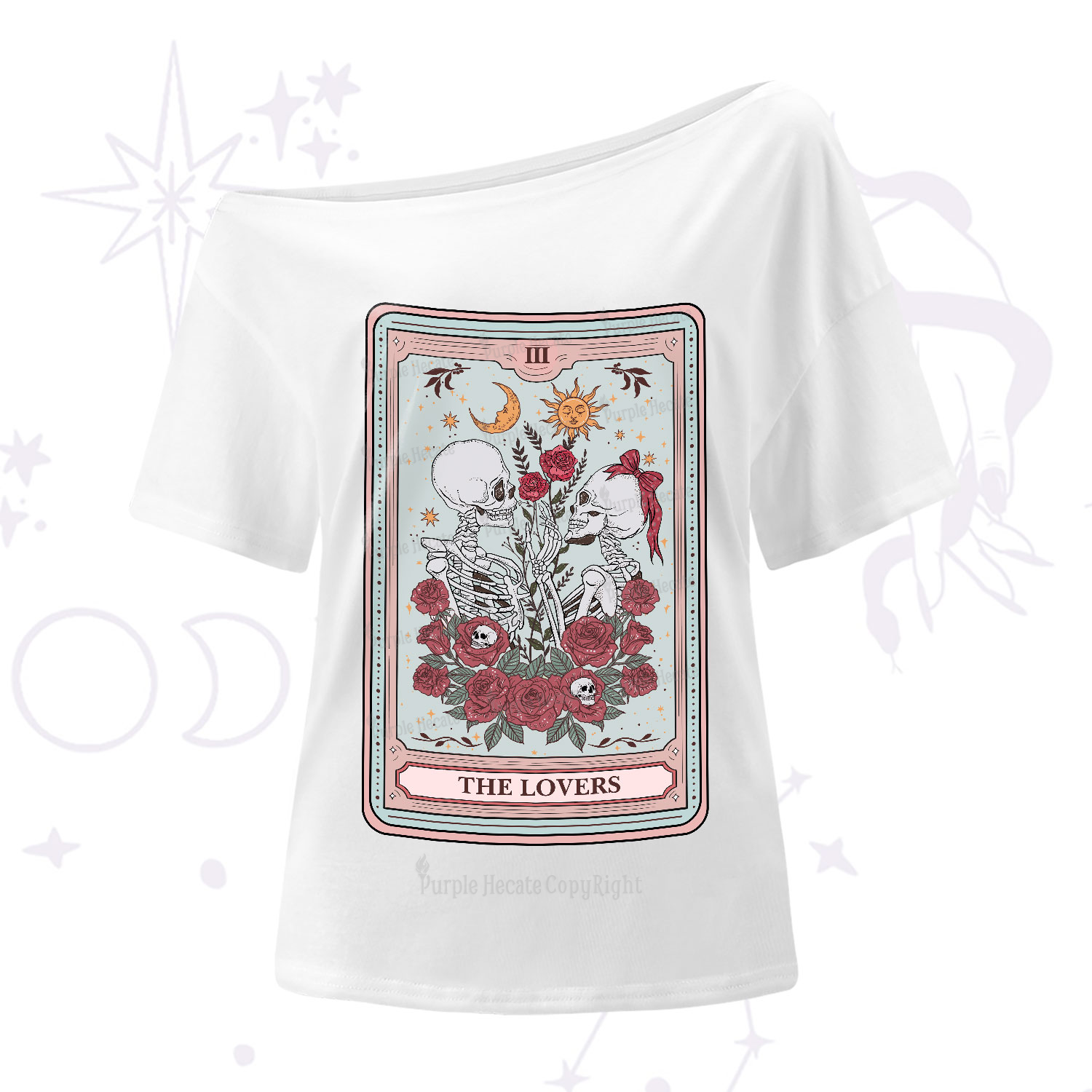 Purplehecate The Lovers Skeleton Tarot One-Shoulder T-Shirt