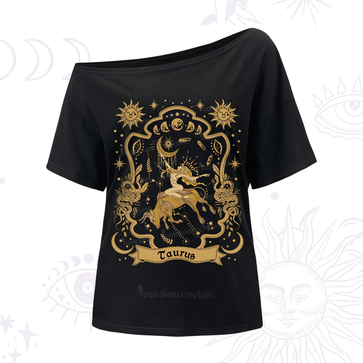 Purplehecate Taurus' Astral Mirage Zodiac One-Shoulder T-Shirt