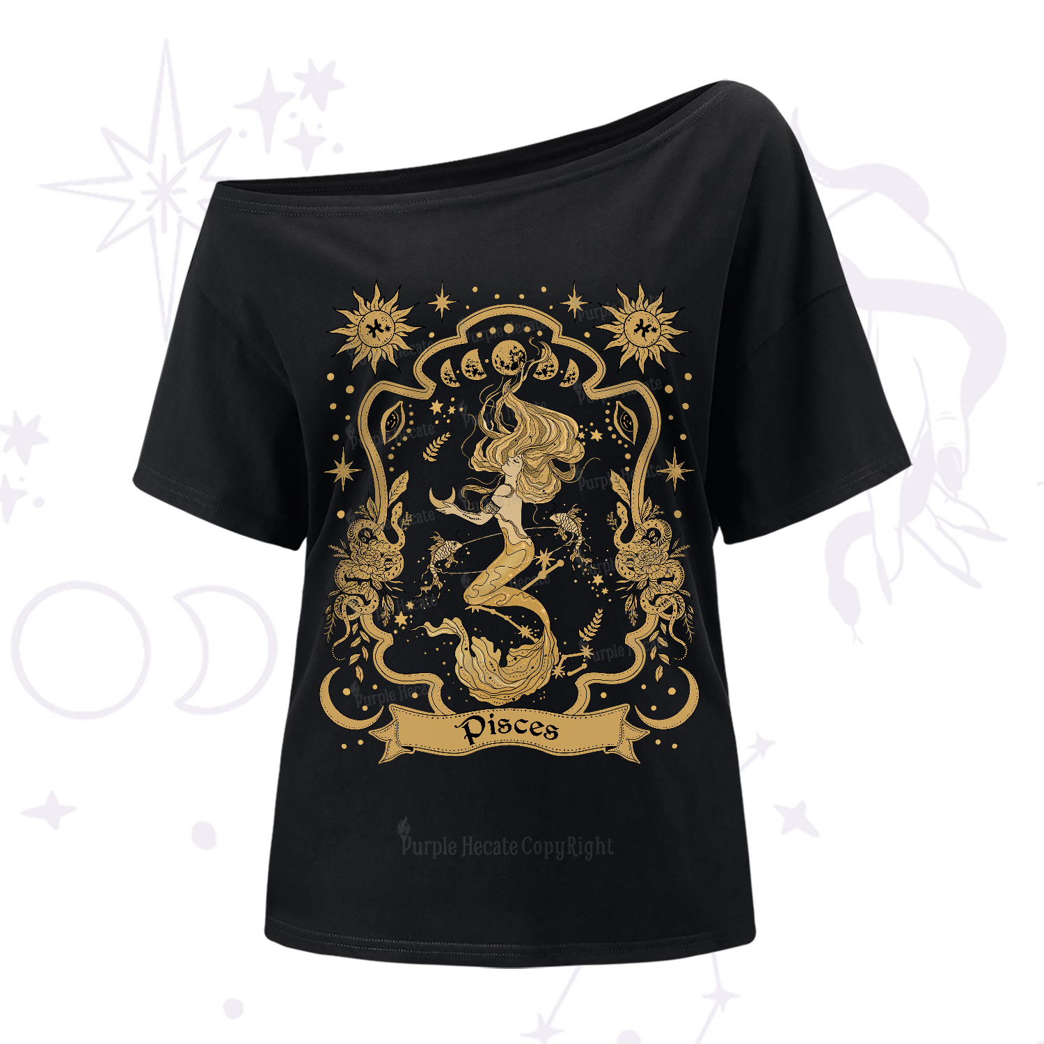 Purplehecate Pisces' Astral Mirage Zodiac One-Shoulder T-Shirt