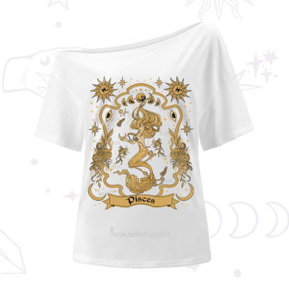 Purplehecate Pisces' Astral Mirage Zodiac One-Shoulder T-Shirt